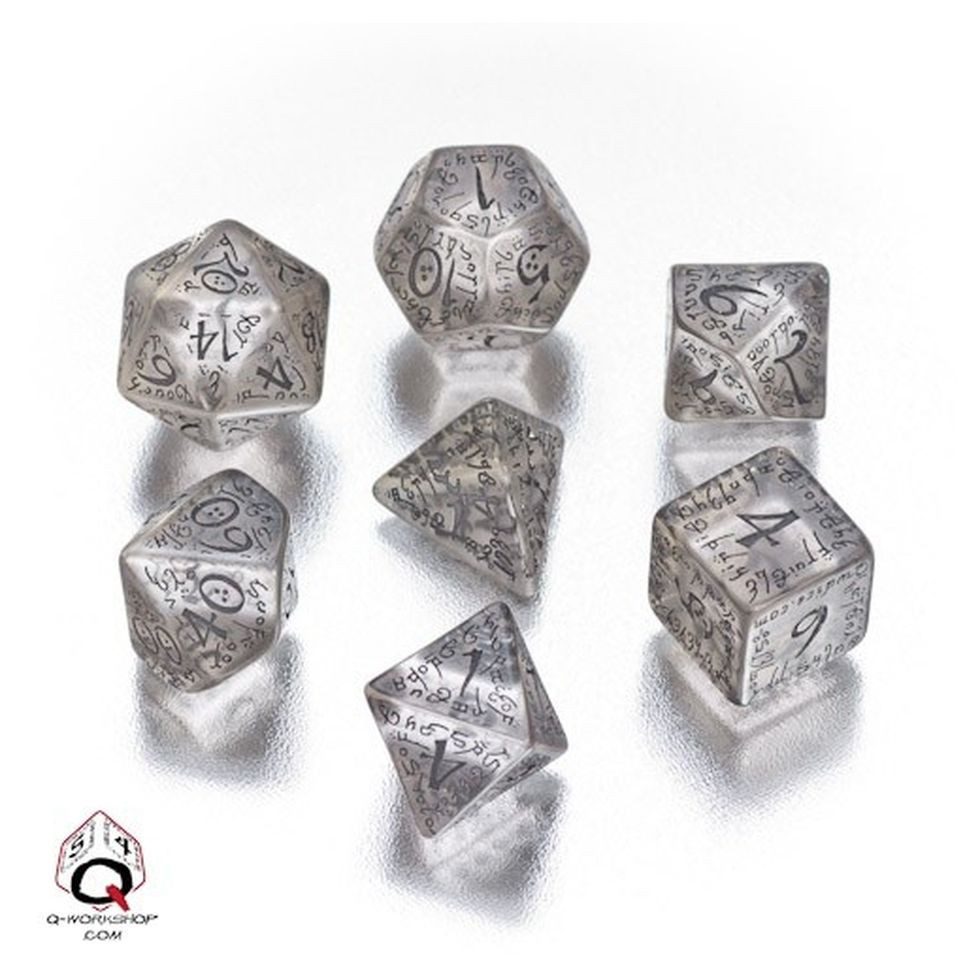 Q-Workshop Spiel, Elven Würfel - 7 Stück - transparent und schwarz