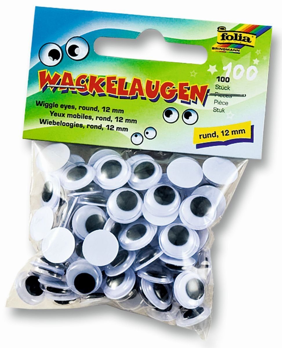 Folia Bastelnaturmaterial Folia 750012 Wackelaugen Ø 12 mm, rund, 100 Stück
