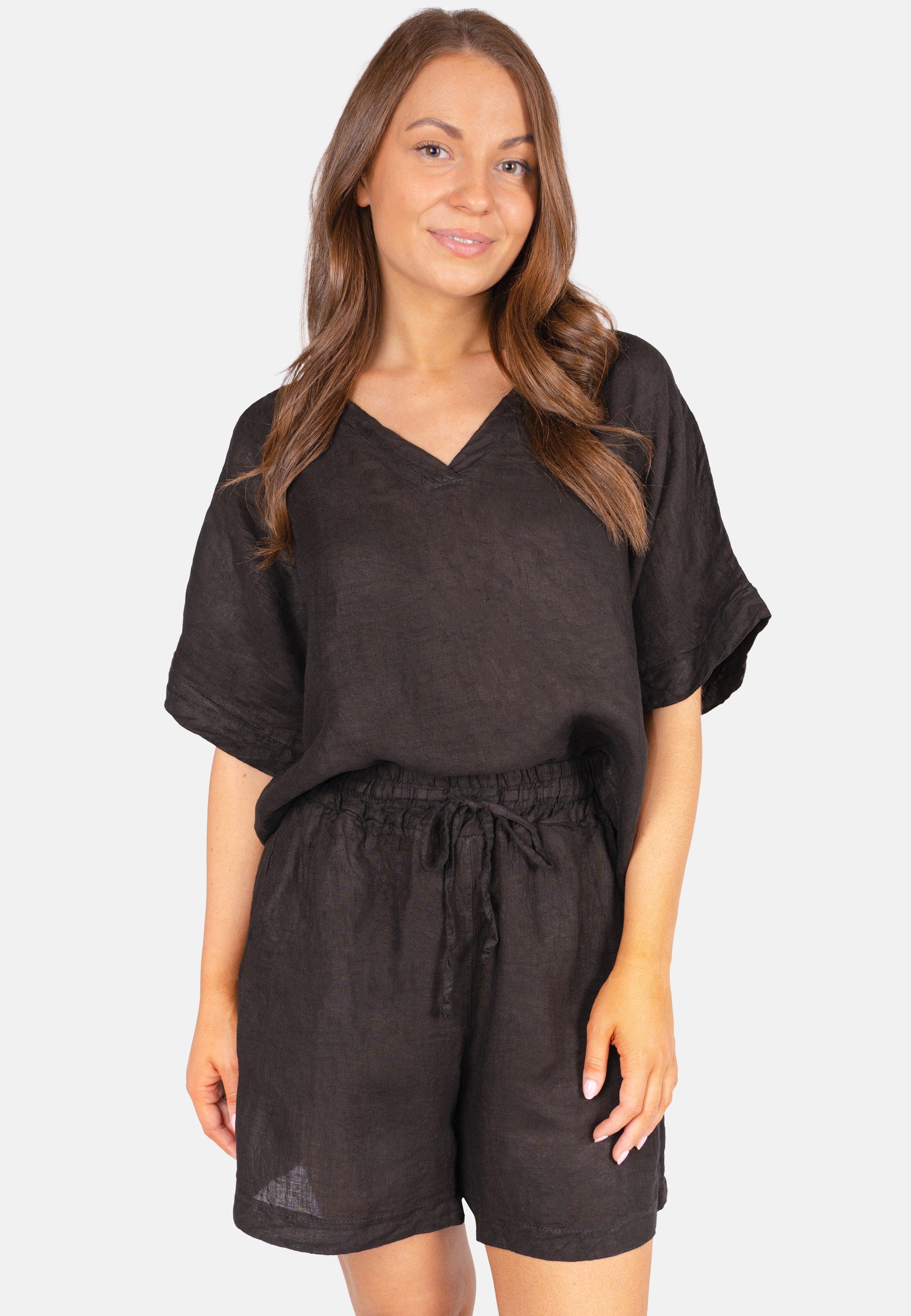 Seasons of April Leinenhose BEATRICE LINO (1-tlg) Leinen Shorts Damen Kurz Sommer Bindeband Kurze Leinenhose Beatrice