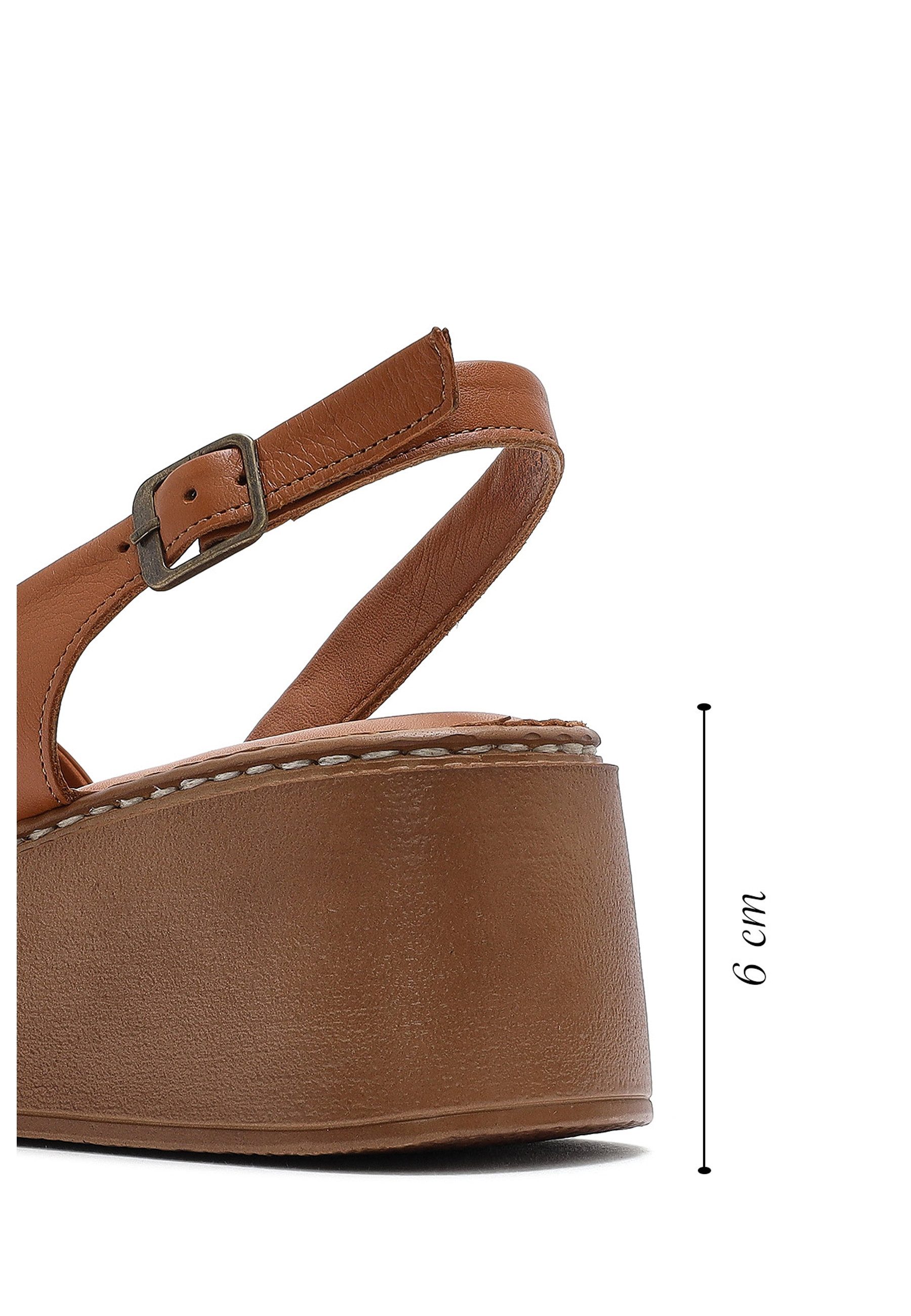 Derimod Keilabsatz-Sandalen aus Leder Sandale Echtes Leder, Lederkomfort, Schnallenverschluss, Plateau-Design