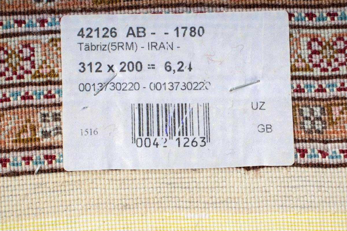 Orientteppich Täbriz 50Raj 201x311 rechteckig, Handgeknüpfter Orientteppich / mm 7 Höhe: Nain Trading, Perserteppich