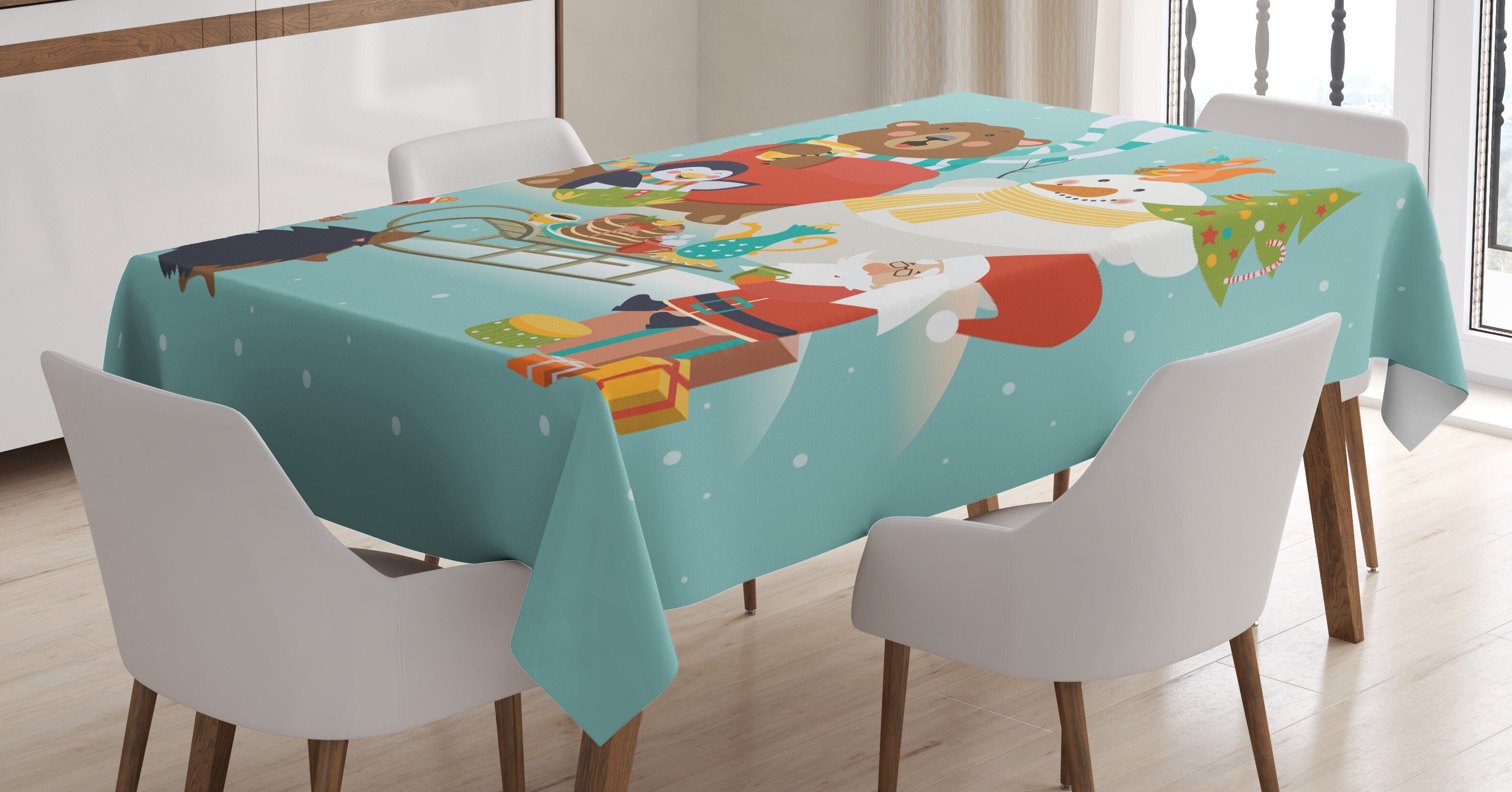 Waschbar geeignet Tischdecke den Weihnachten Schneemann-Bär Farben, Abakuhaus Weihnachts Klare Außen Bereich Fox Für Farbfest