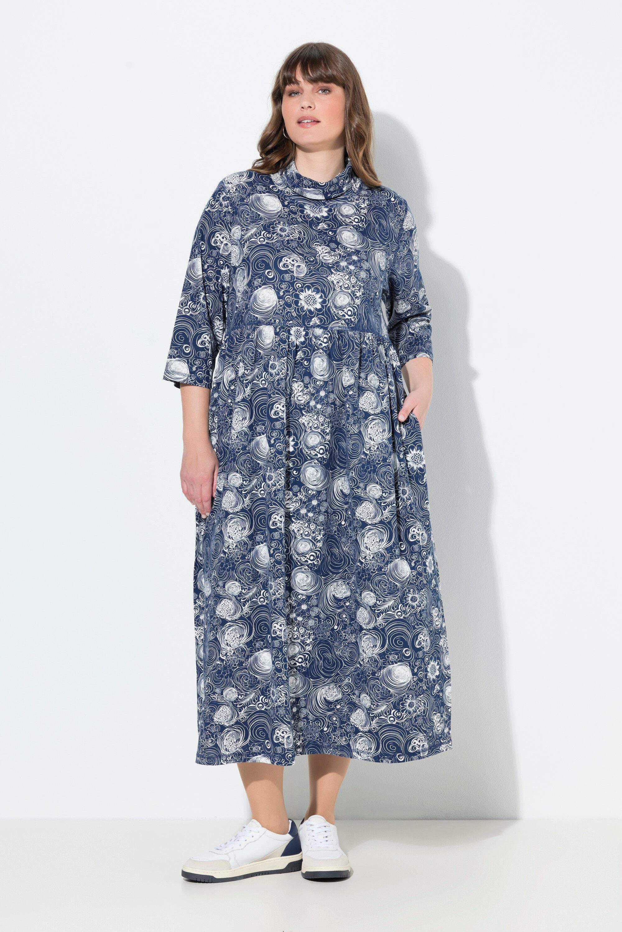 Ulla Popken Midikleid Jersey-Maxikleid Stehkragen 3/4-Arm Taschen