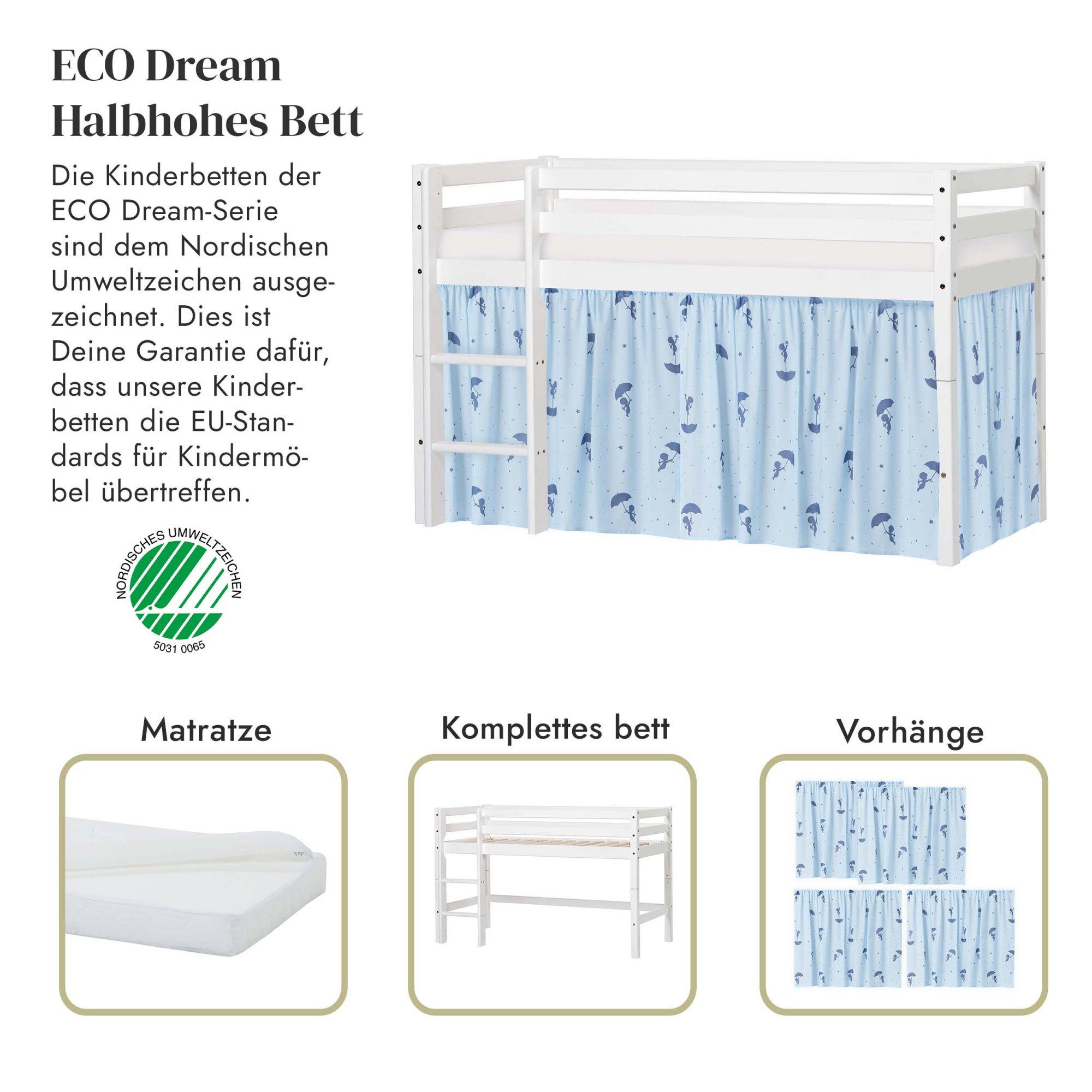 Hoppekids Spielbett ECO Dream, wählbar 2 in 4 Farben, Massivholz, wahlweise Größen und Matratze