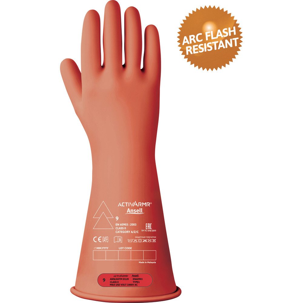 Arbeitshandschuhe Ansell RIG014R120 Naturlatex Elektrikerhandschuh EN 60903, EN 21420: