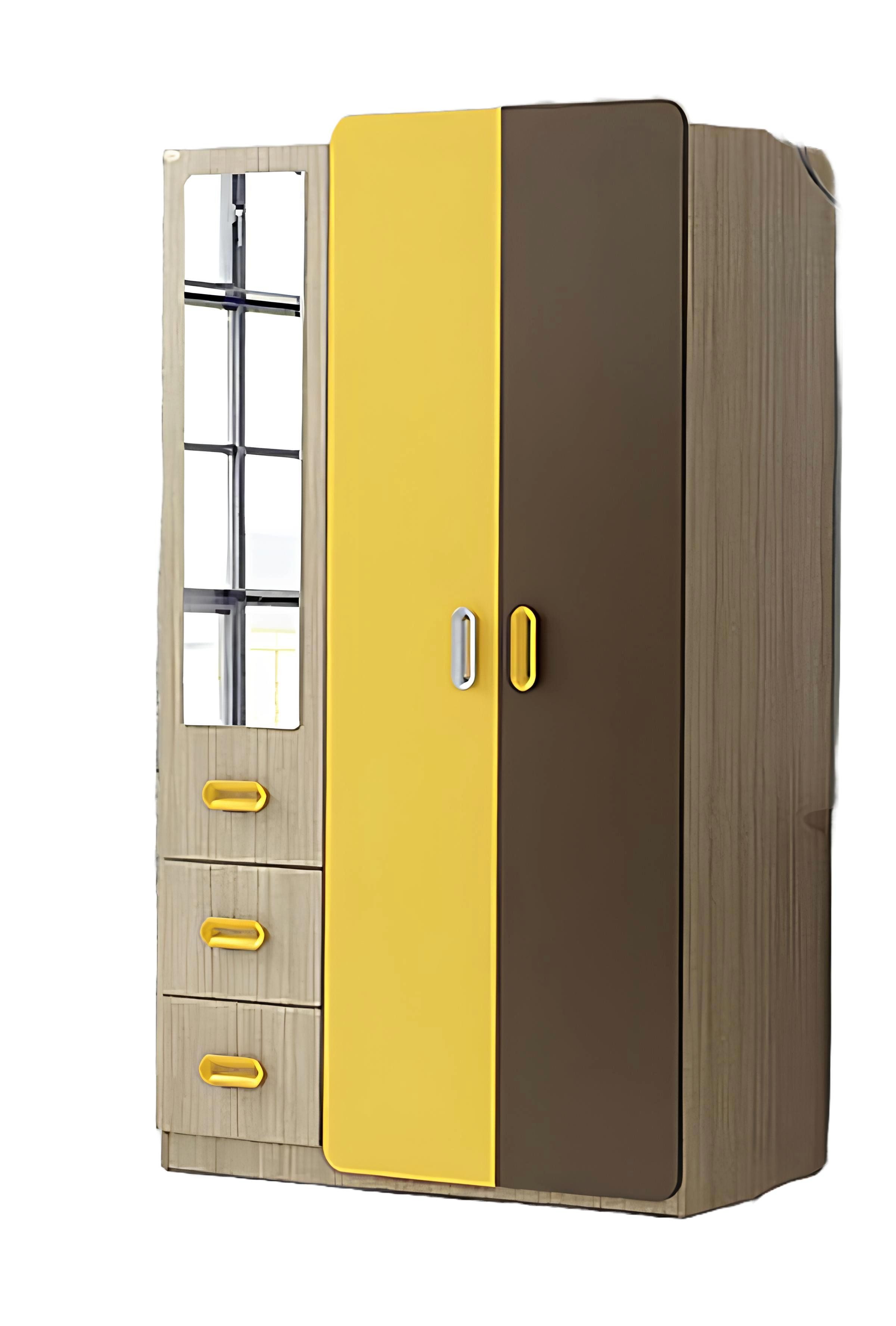 Xlmoebel Kleiderschrank Kleiderschrank mit Spiegel in modernem Gelb-Braun für Kinderzimmer (Kleiderschrank) Hergestellt in Europa