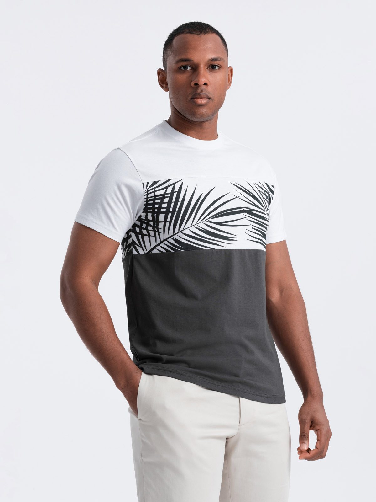 OMBRE Print-Shirt Zweifarbiges Herren-T-Shirt mit Palmenblatt-Aufdruck günstig online kaufen
