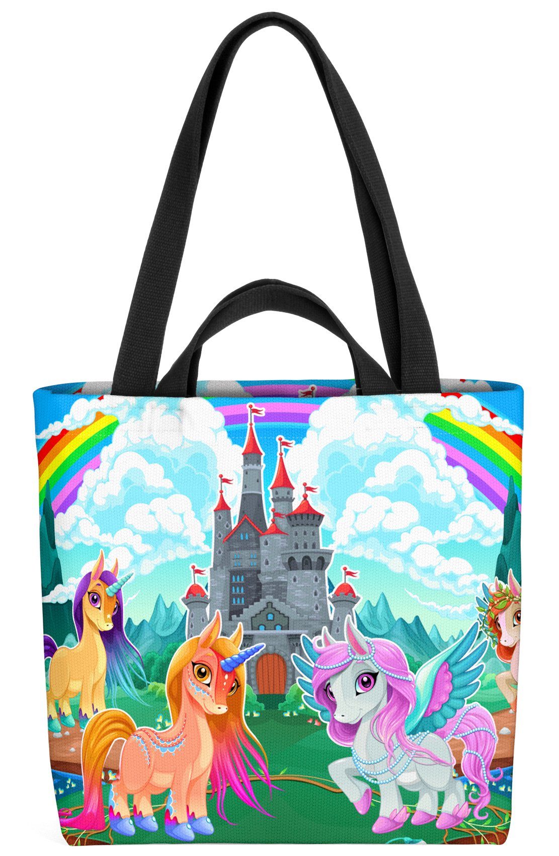 VOID Henkeltasche (1-tlg), Einhörner Schloss Traumschloss Mädchen Unicorn Regenbogen Kinder