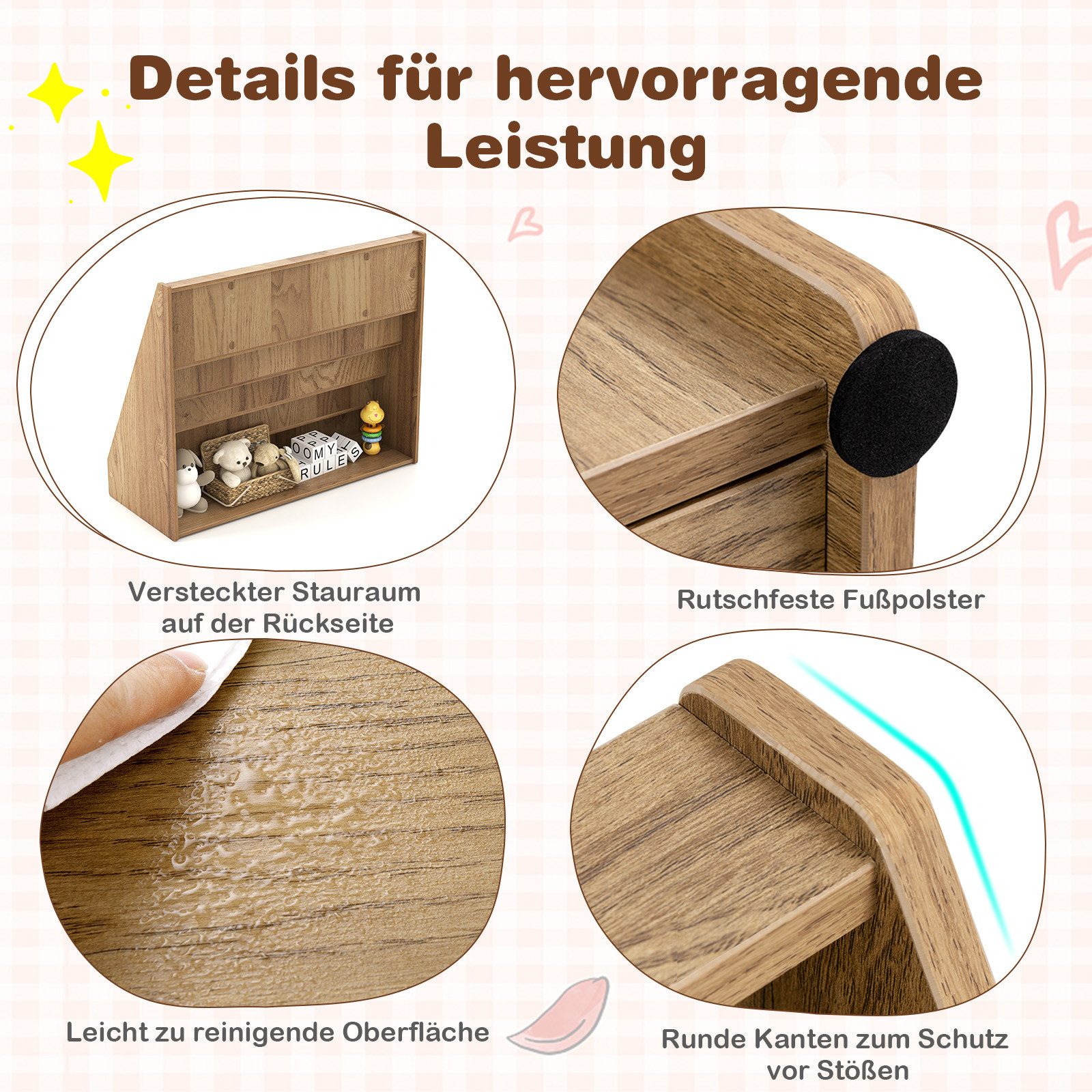 KOMFOTTEU Bücherregal 5-stufiges Kinderregal Montessori Kinderbücherregal, mit tiefen Fächern – Bild 4 von 5