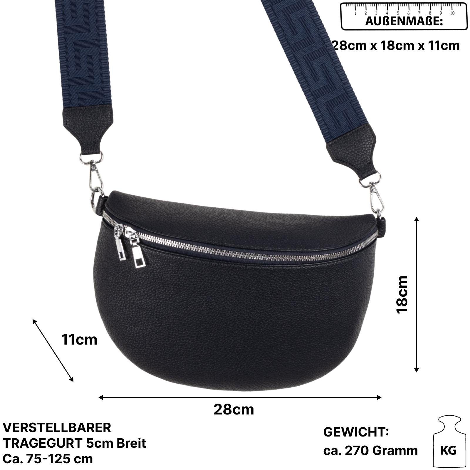 Crossbody-Bag Schultertasche, Hüfttasche EAAKIE Umhängetasche Gürteltasche XL als Bauchtasche Italy, Kunstleder D.BLUE tragbar CrossOver, Umhängetasche