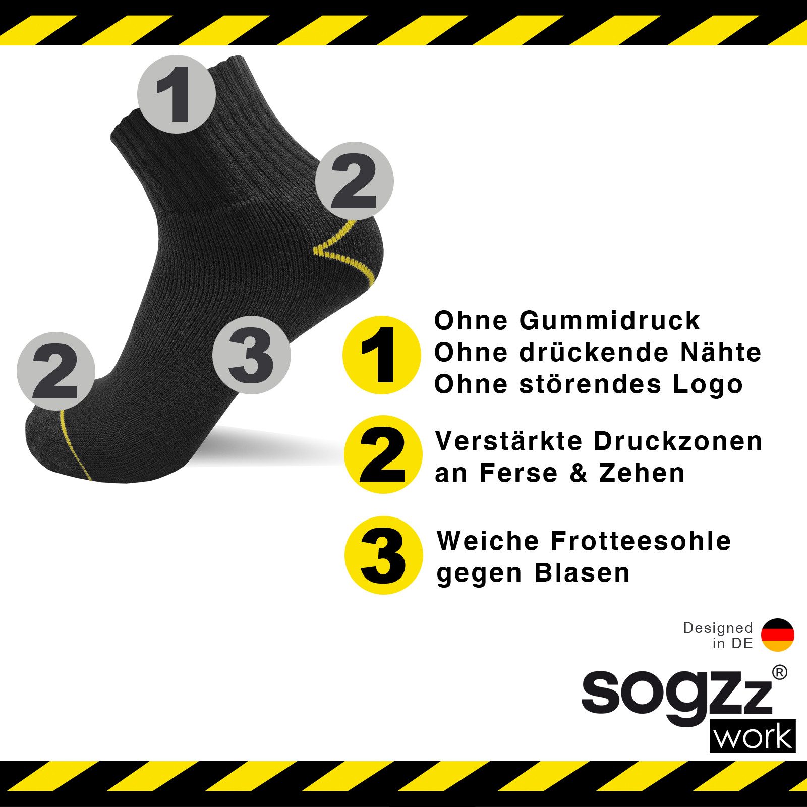 sogzz Arbeitssocken 6-12 Paar Herren Quarter Arbeit Socken verstärkt 75% Baumwolle (Modell: sogzz WORK Quarter Basic (halbhohe Kurzsocken), 6-Paar) – Bild 3 von 5
