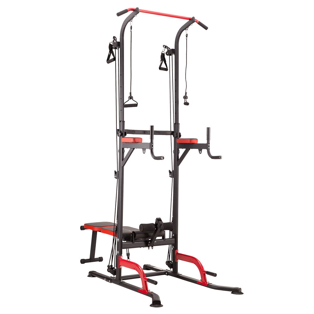 HMS Klimmzugstange Kraftstation Fitnessturm Hantelbank (Spar-Set, 1-tlg., 181 x 87 x 232 cm stabil), Kabelzug, Hantelbank, Dip-Station, bis 150 kg