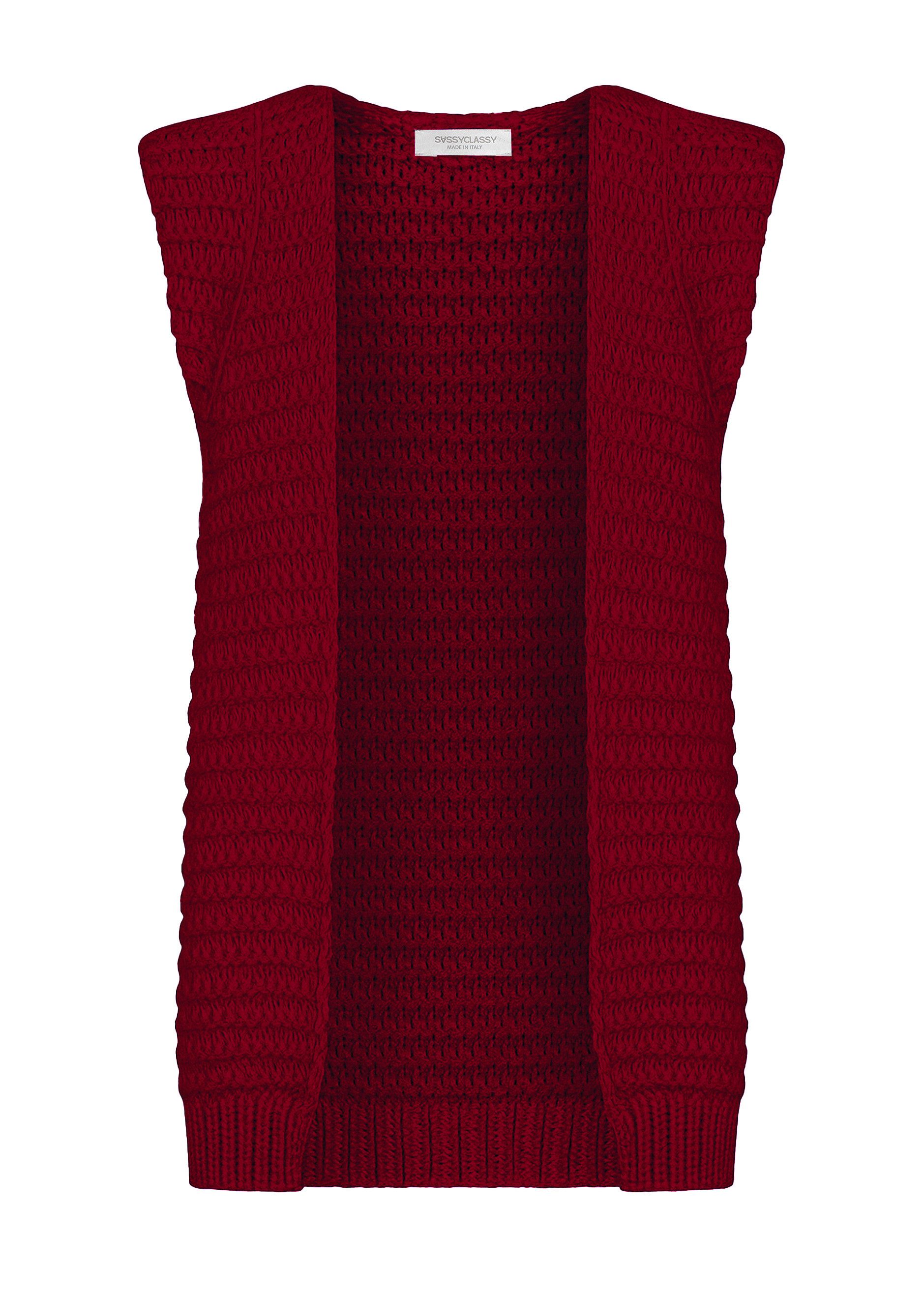 SASSYCLASSY Kurzweste Lange ärmellose Strickweste für Damen Weste aus grobem Strick mit strukturierten Schultern Offwhite Schwarz