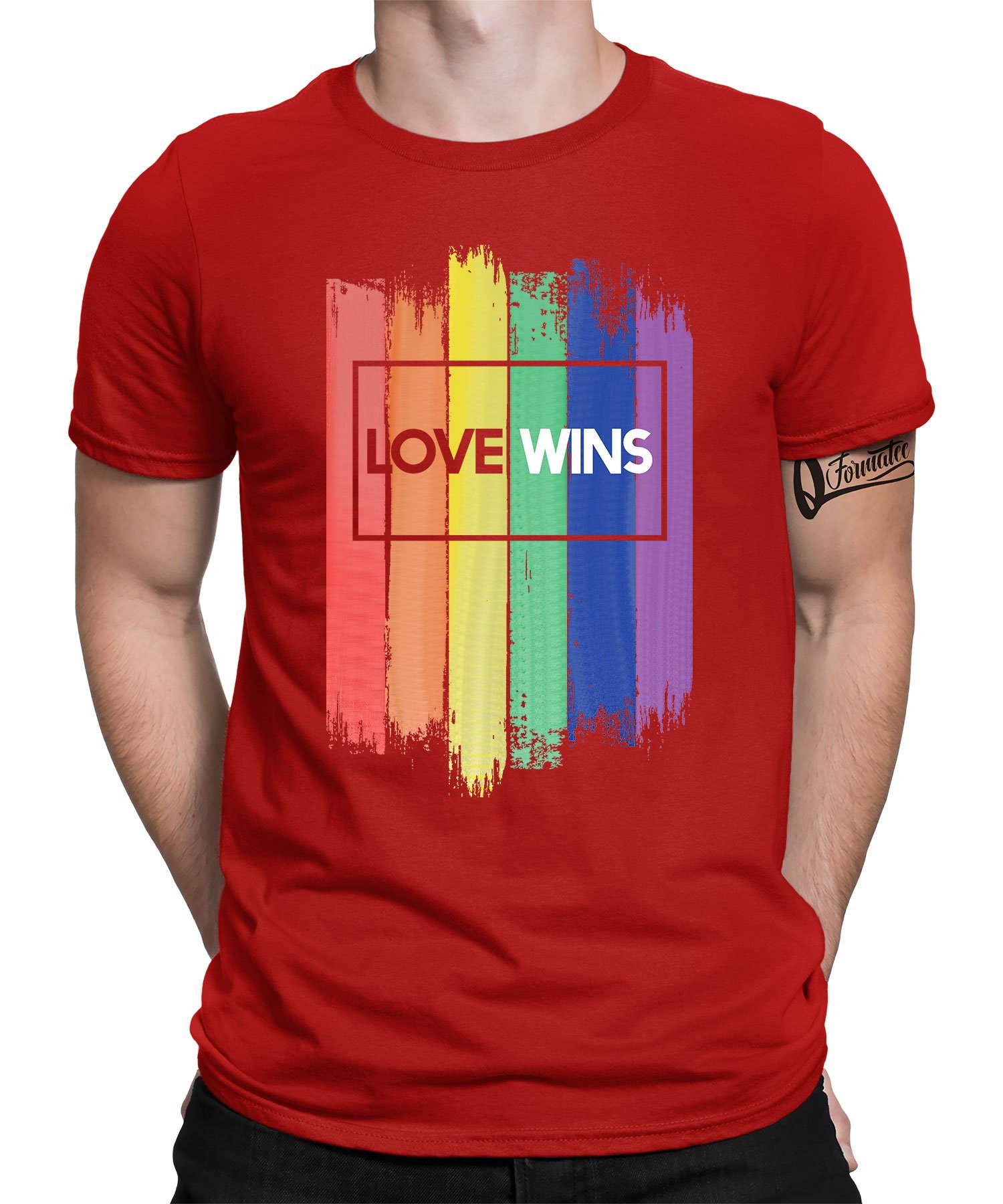 Quattro Formatee Kurzarmshirt Love Wins - Stolz Regenbogen LGBT Gay Pride Herren T-Shirt (1-tlg) Rot