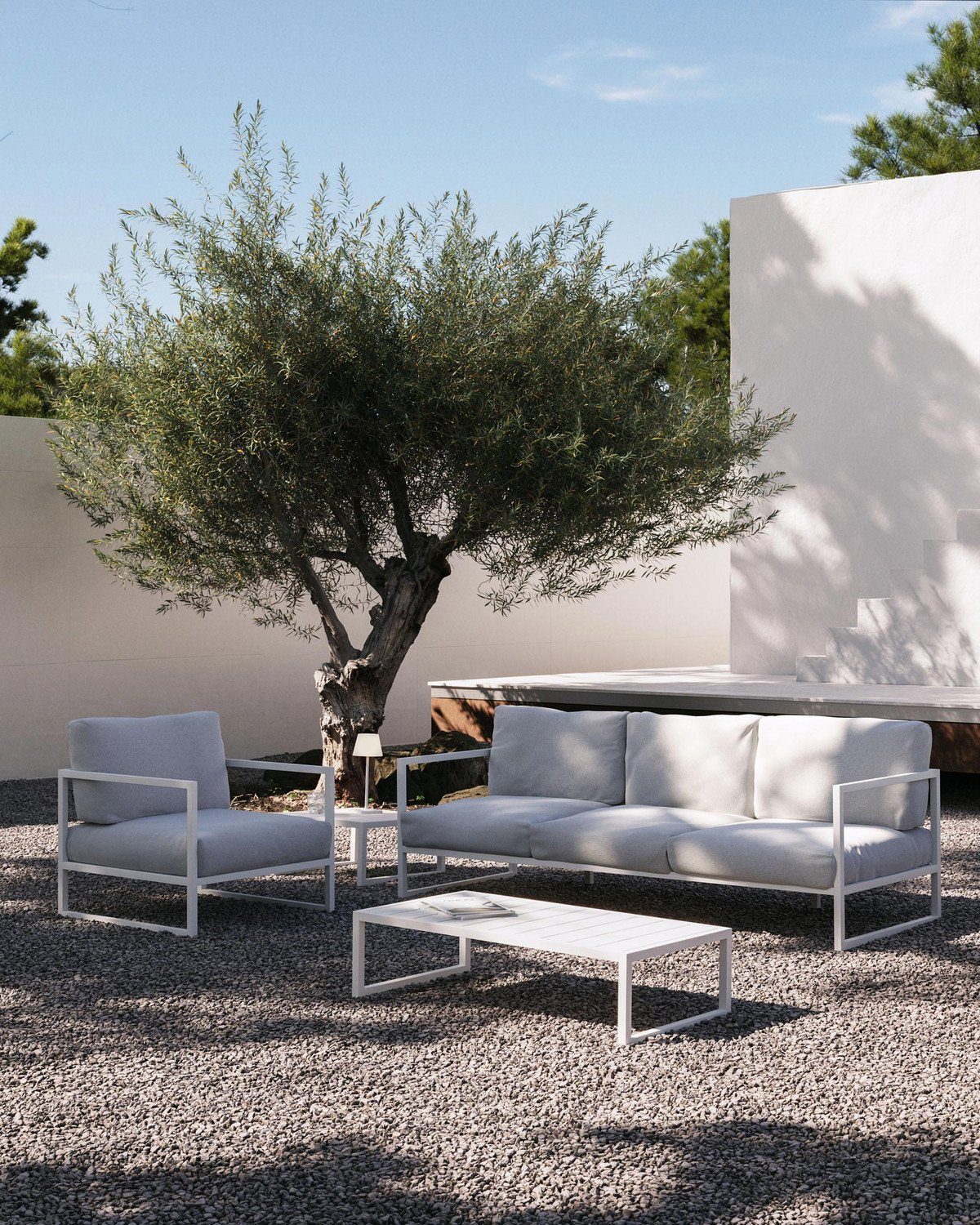 85 weiß 3-Sitzer-Sofa Sitzgarnitur Outdoor 225 Natur24 85 cm x x Couch Sofa