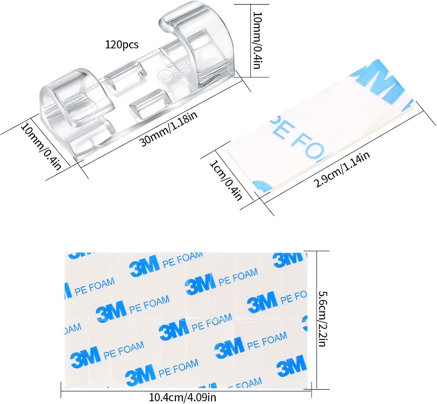 FELIXLEO Kabelverbinder-Sortiment Kabelklemmen Selbstklebend Rund Kabelhalter Transparent, 120-tlg.