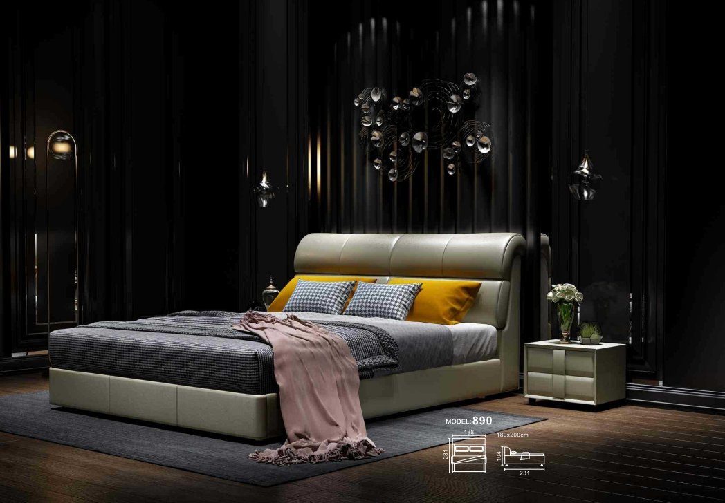 JVmoebel Bett, Luxus Bett Schlafzimmer Leder Polster Doppel Betten Holz Design