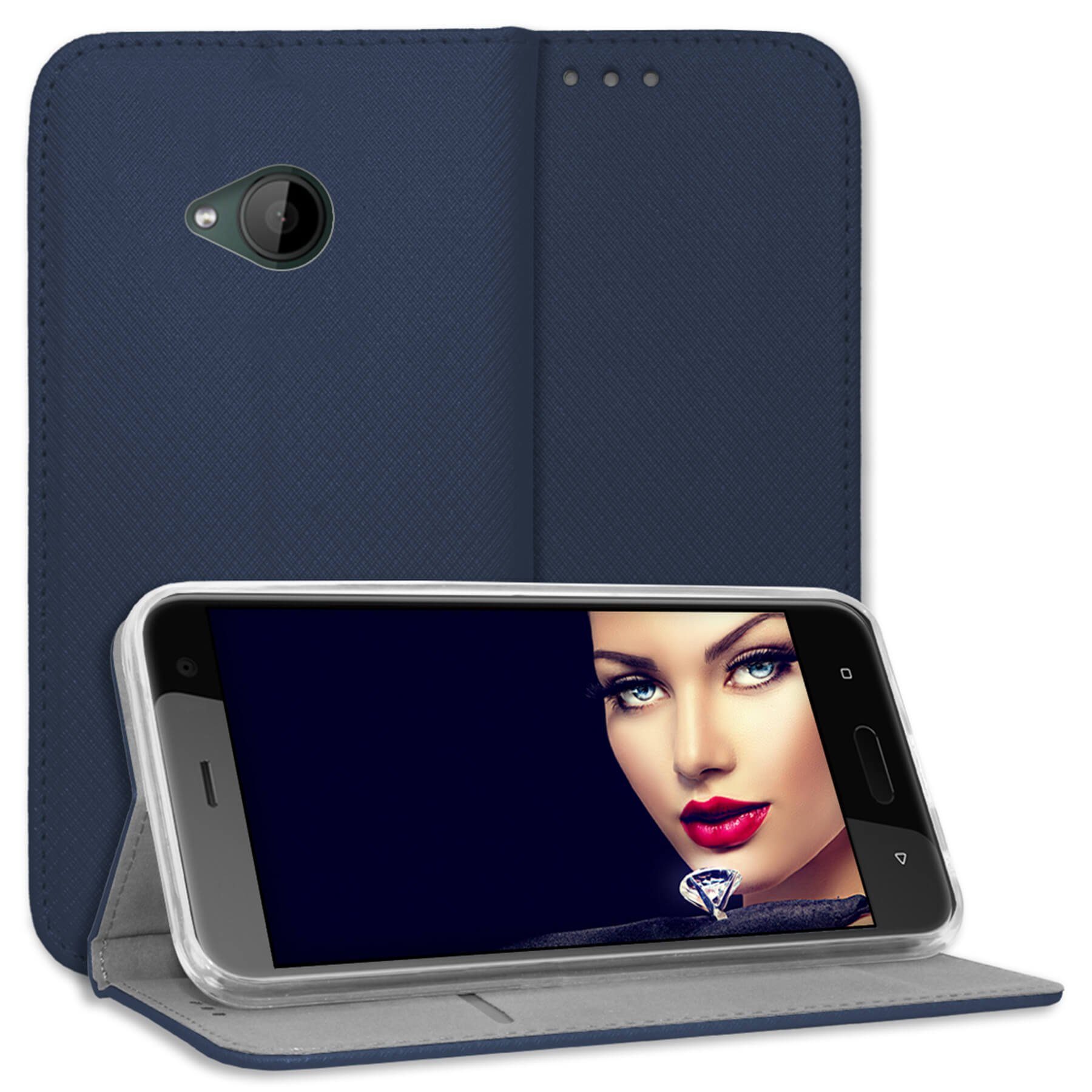 mtb more energy Smartphone-Hülle Smart Magnet für HTC U11 Life, Blau, Bookstyle Klapphülle Cover Wallet Case aus Kunstleder