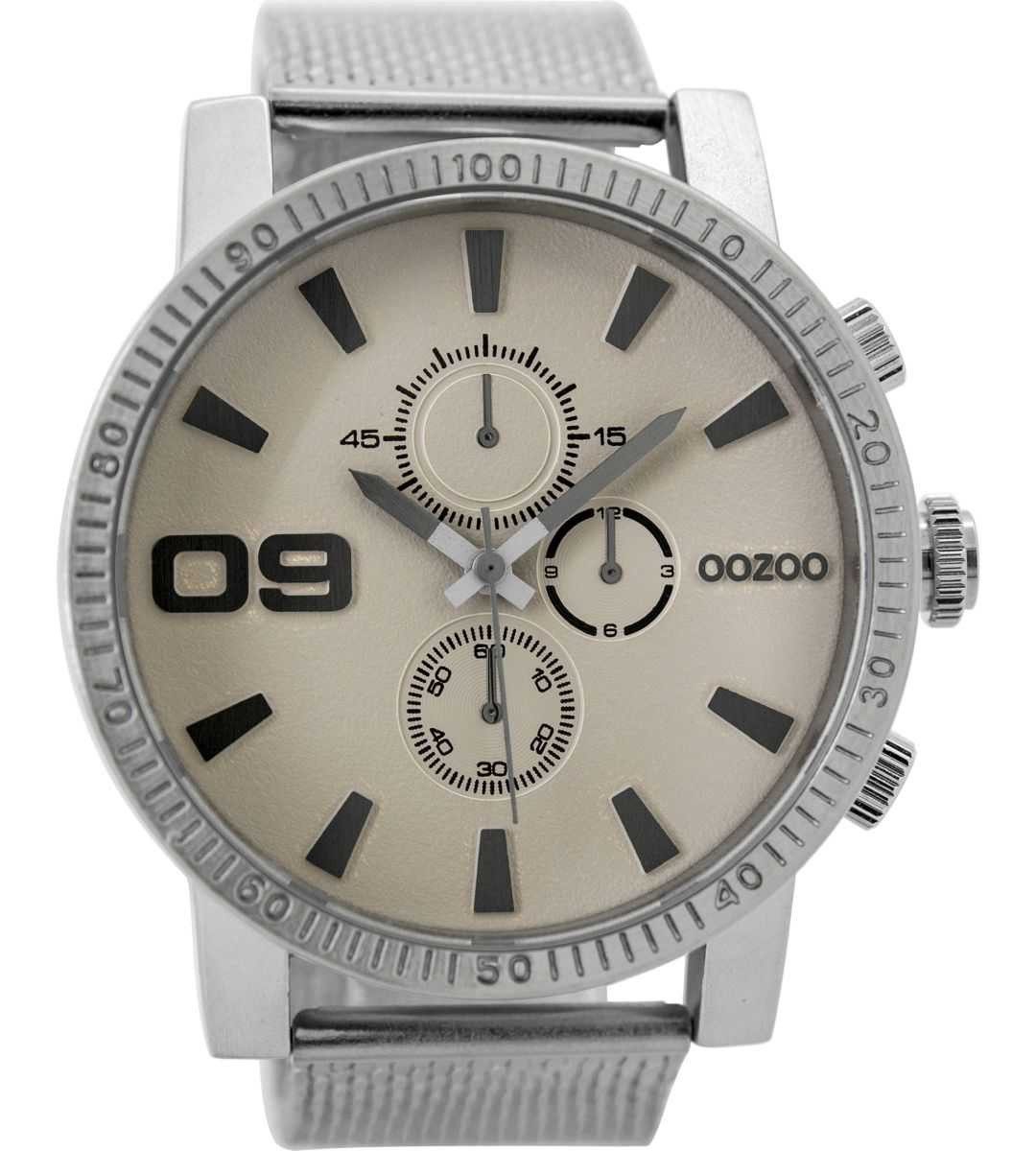 OOZOO Quarzuhr XXL Herrenuhr C9436 Taupe Meshband Silberfarben 50 mm