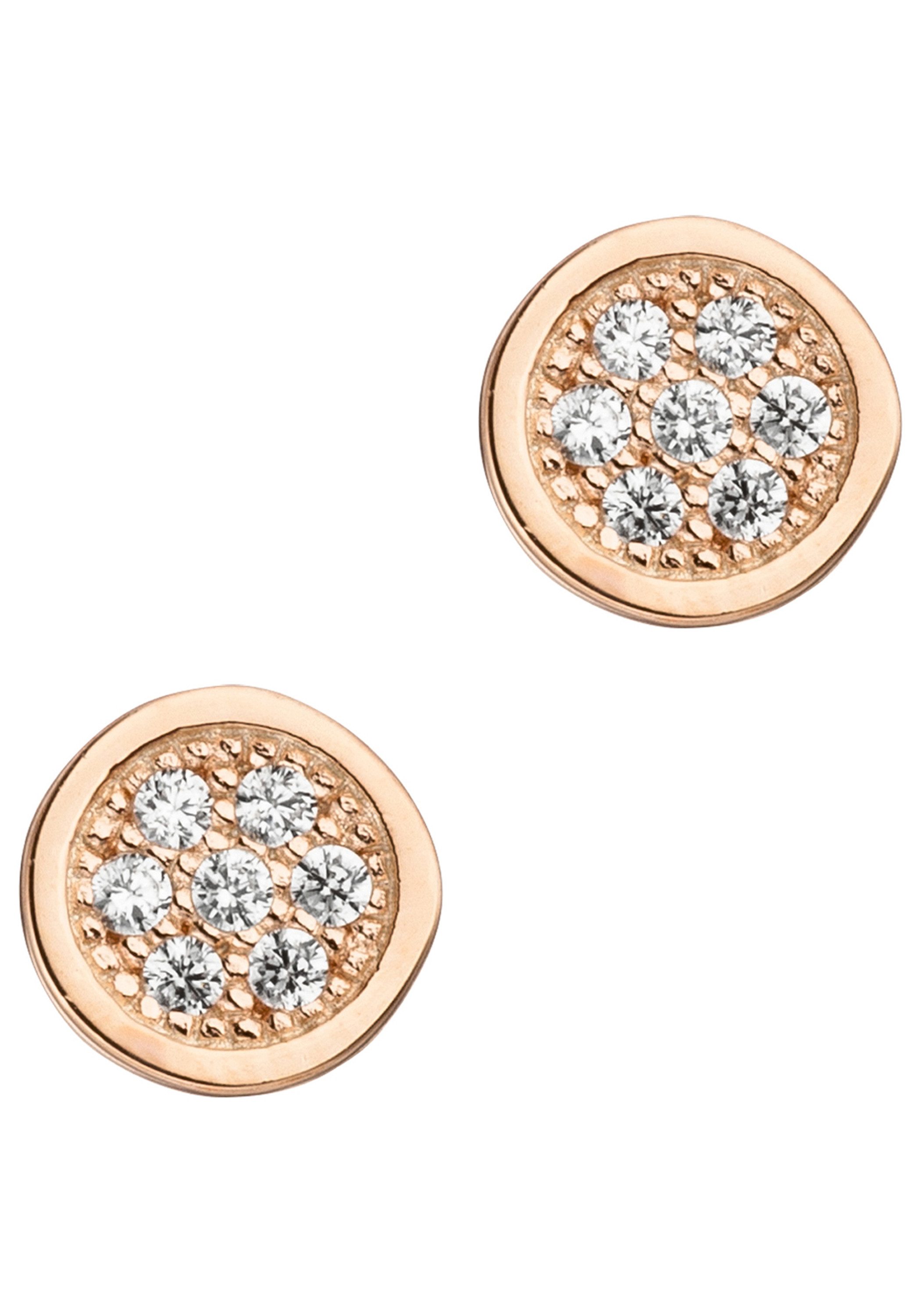 JOBO Paar Ohrstecker, rund 925 Silber roségold vergoldet mit 14 Zirkonia günstig online kaufen
