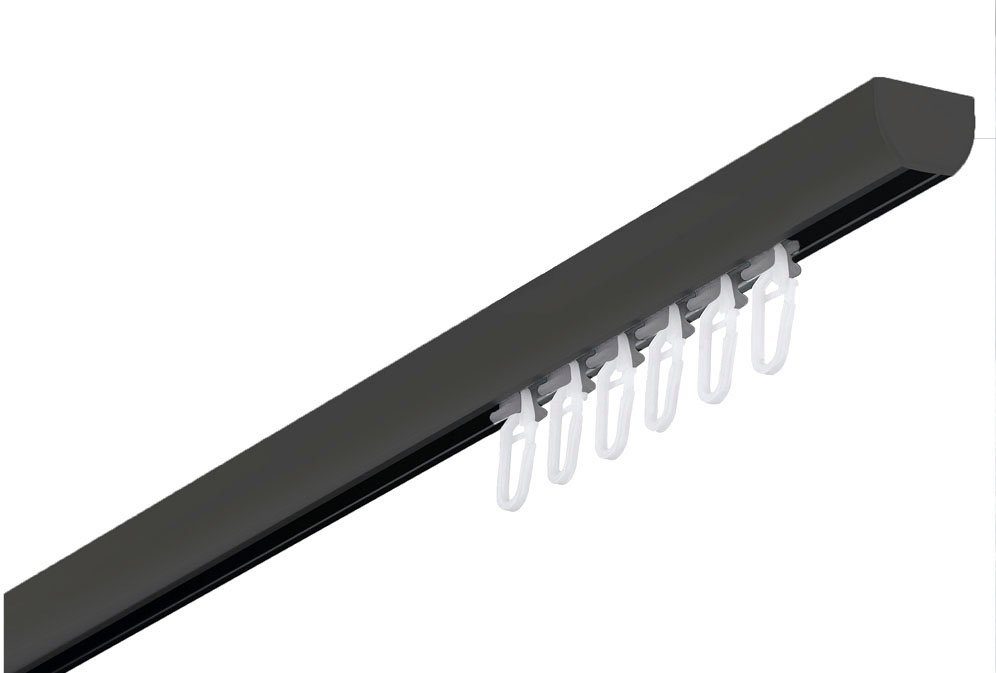 GARESA, mit schwarz Gardinenschiene Deckenmontage, 400, Innenlaufprofil, 1-läufig, schlicht, Kunststoff, Bohren, Aluminium, Aluminium, Wunschmaßlänge, verschraubt, verlängerbar