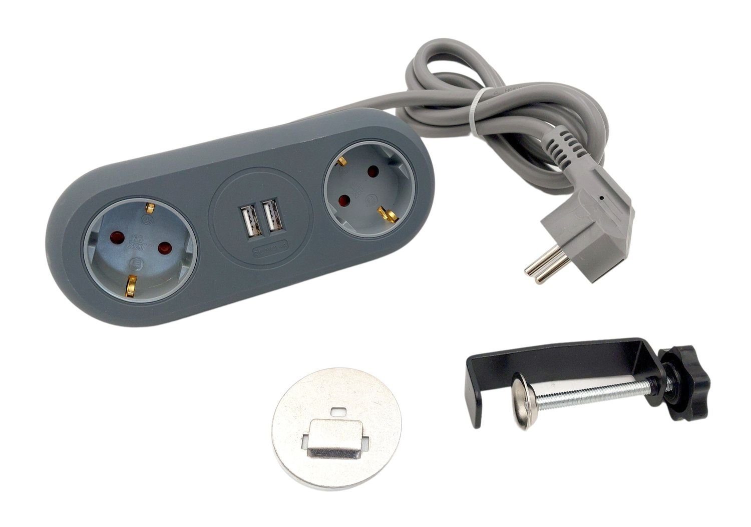 BURI Unitec Tischsteckdose 2-fach mit 2x USB Steckdosenleiste Verteiler Mehrfachsteckdose