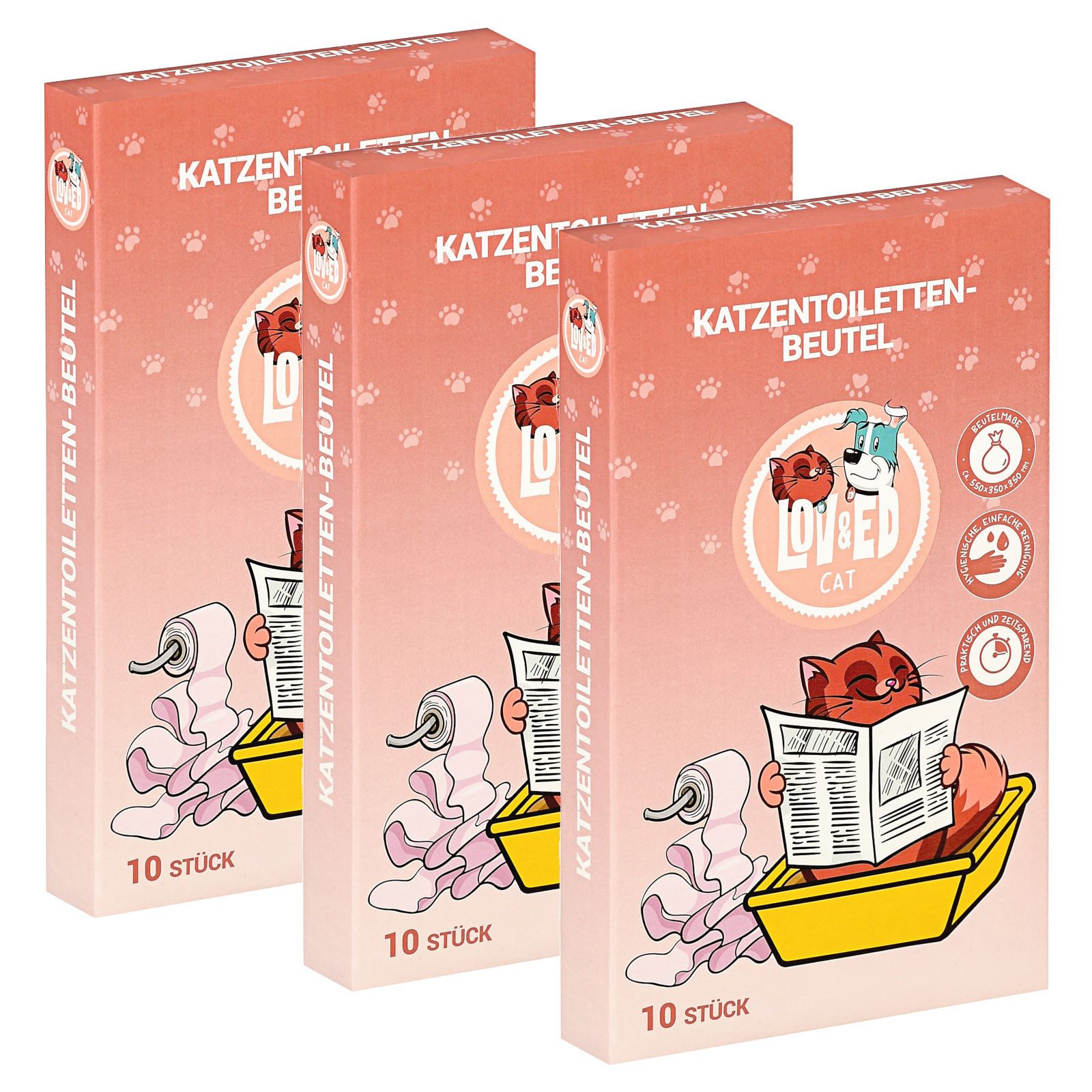 Lov&Ed Katzentoilette Katzentoilettenbeutel, 3x 10 Stück Beutel für Katzentoiletten