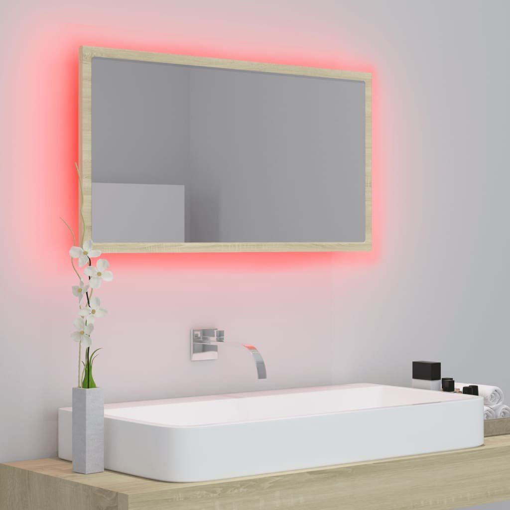 Badezimmerspiegelschrank 80x8,5x37 Sonoma-Eiche vidaXL Eiche cm (1-St) LED-Badspiegel Acryl Sonoma