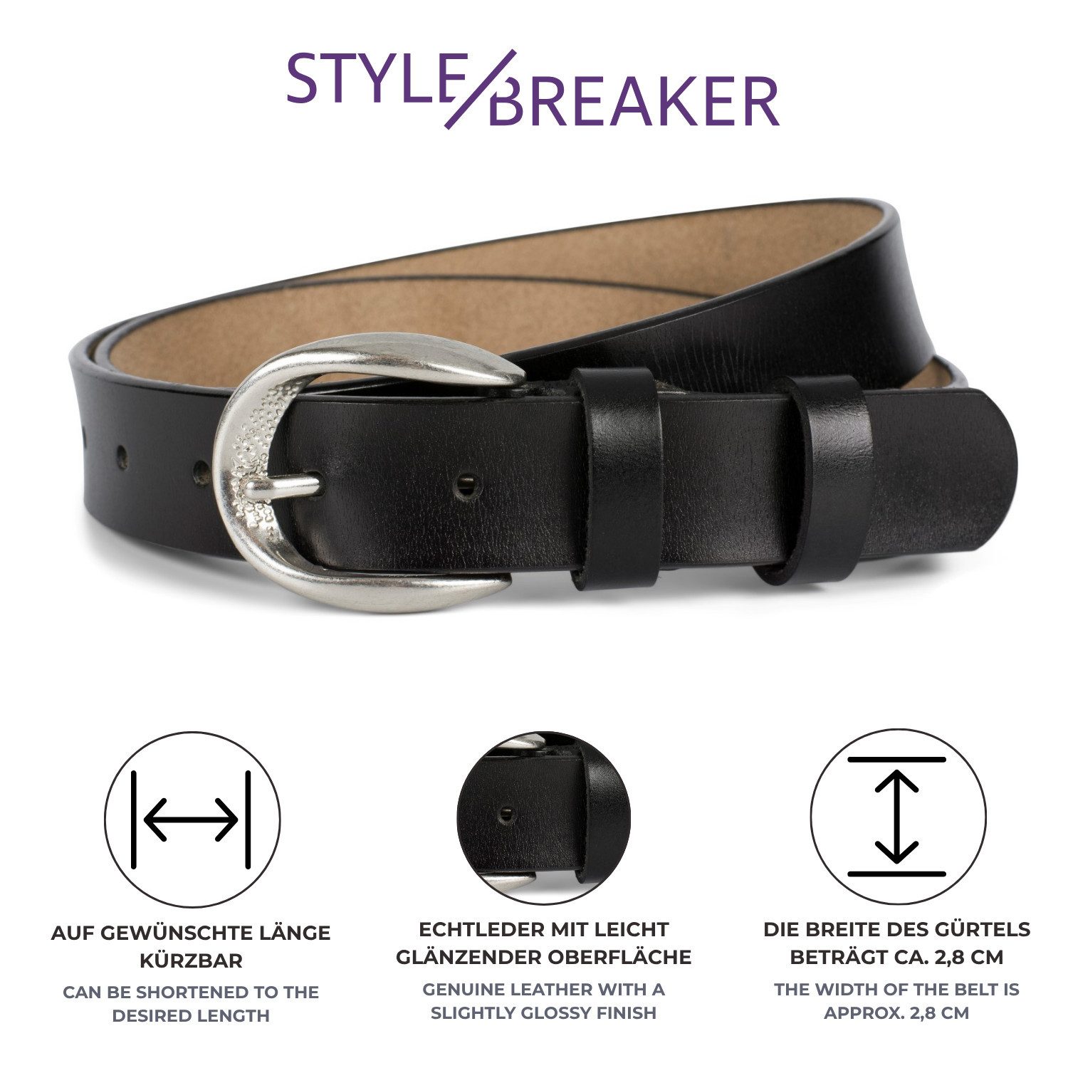 styleBREAKER Ledergürtel Unisex Echtleder Gürtel schmal 2,8 cm (1-St) – Bild 4 von 5