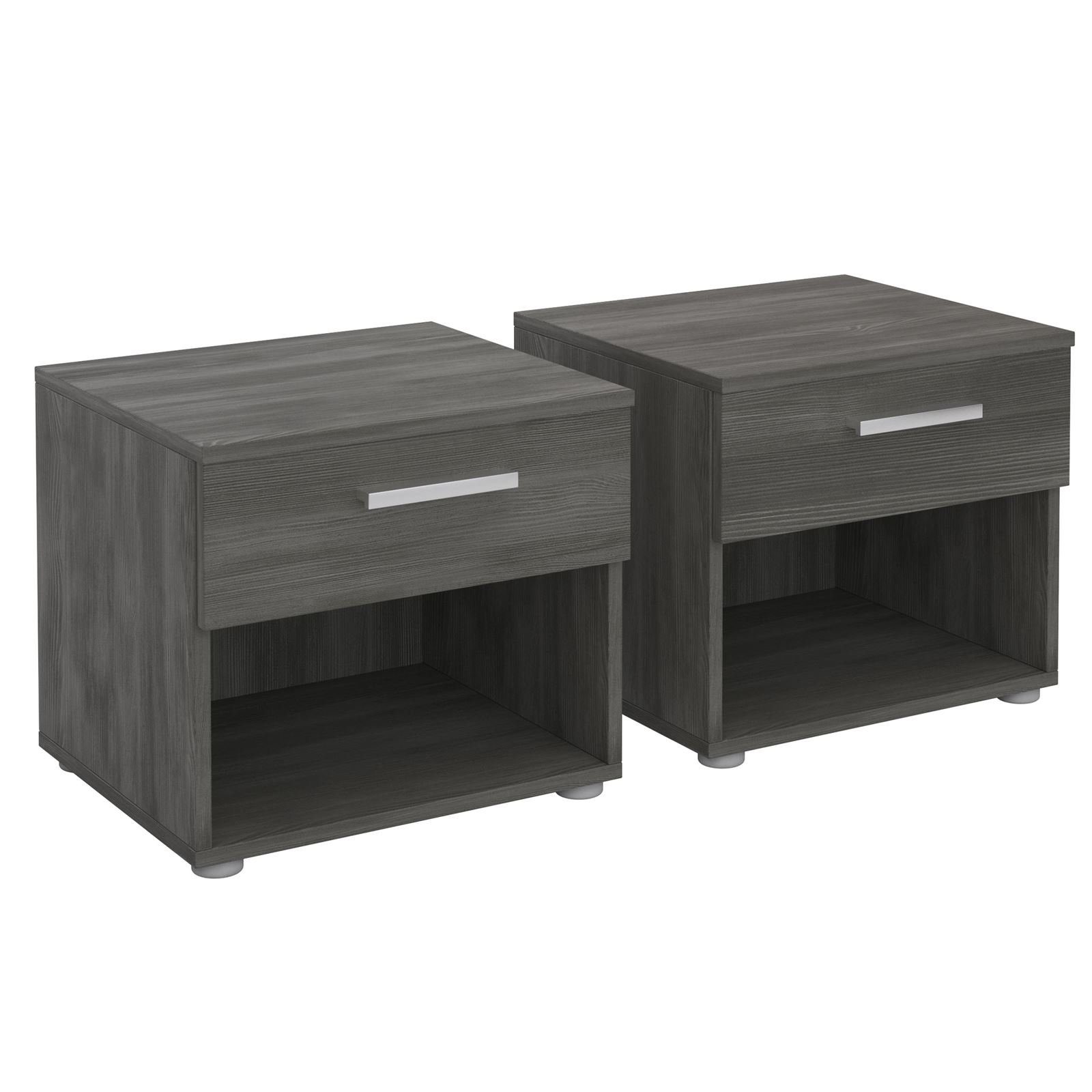 CARO-Möbel Nachtkommode MARY, Nachttisch 2er Set mit Schublade und Ablagefach Escheoptik Grau
