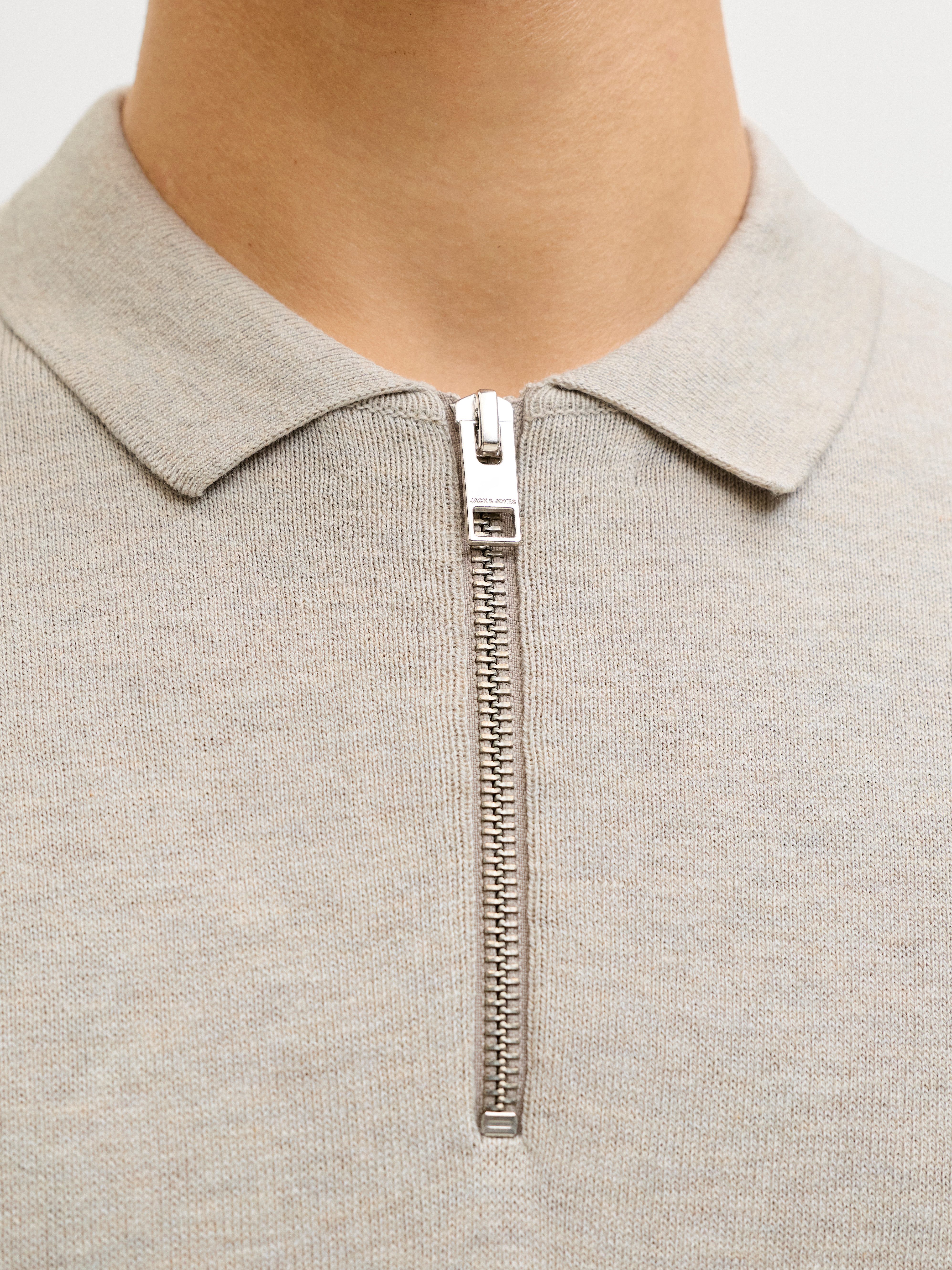 Jack & Jones Kurzarmpullover JJEEMIL KNIT ZIP POLO SS SN mit kurzem Reißverschluss