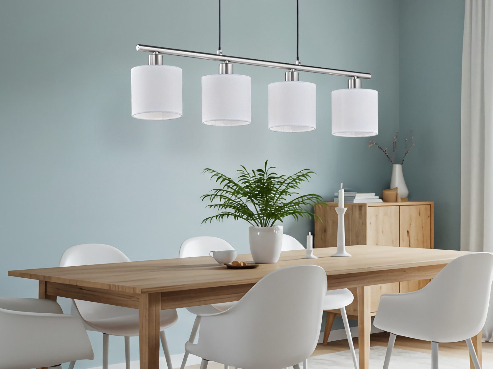 Reality Leuchten LED Pendelleuchte mit Stoffschirmen Weiß, Breite 75cm, dimmbar, LED wechselbar, Warmweiß, mehrflammig, Esstisch-Lampe hängend, Esszimmerlampe i – Bild 5 von 5