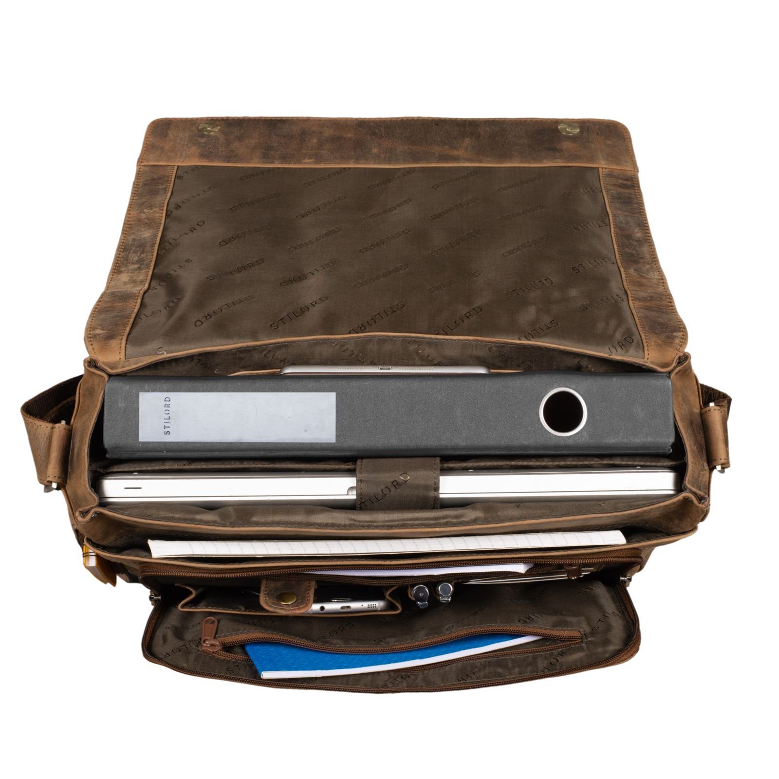 STILORD Laptoptasche "Rick" Schultertasche Leder Laptop 15,6 Zoll für calais - braun