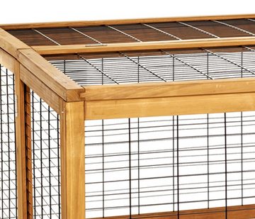Dehner Freigehege Rolf, m. Klappdach, 116 x 116 x 58 cm, Holz/Metall, stabiles Holzgehege für Kaninchen & Nager mit klappbarem Dach