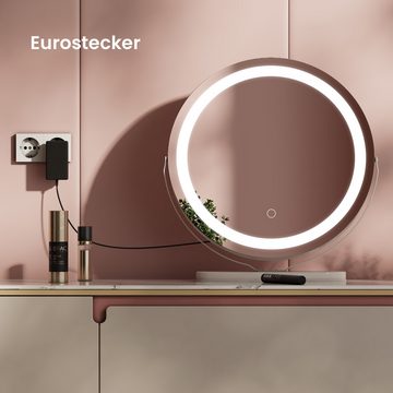 EMKE Kosmetikspiegel Runder Schminkspiegel mit Beleuchtung Tischspiegel, φ48cm 3 Lichtfarben,Dimmbar, 360° Drehbar