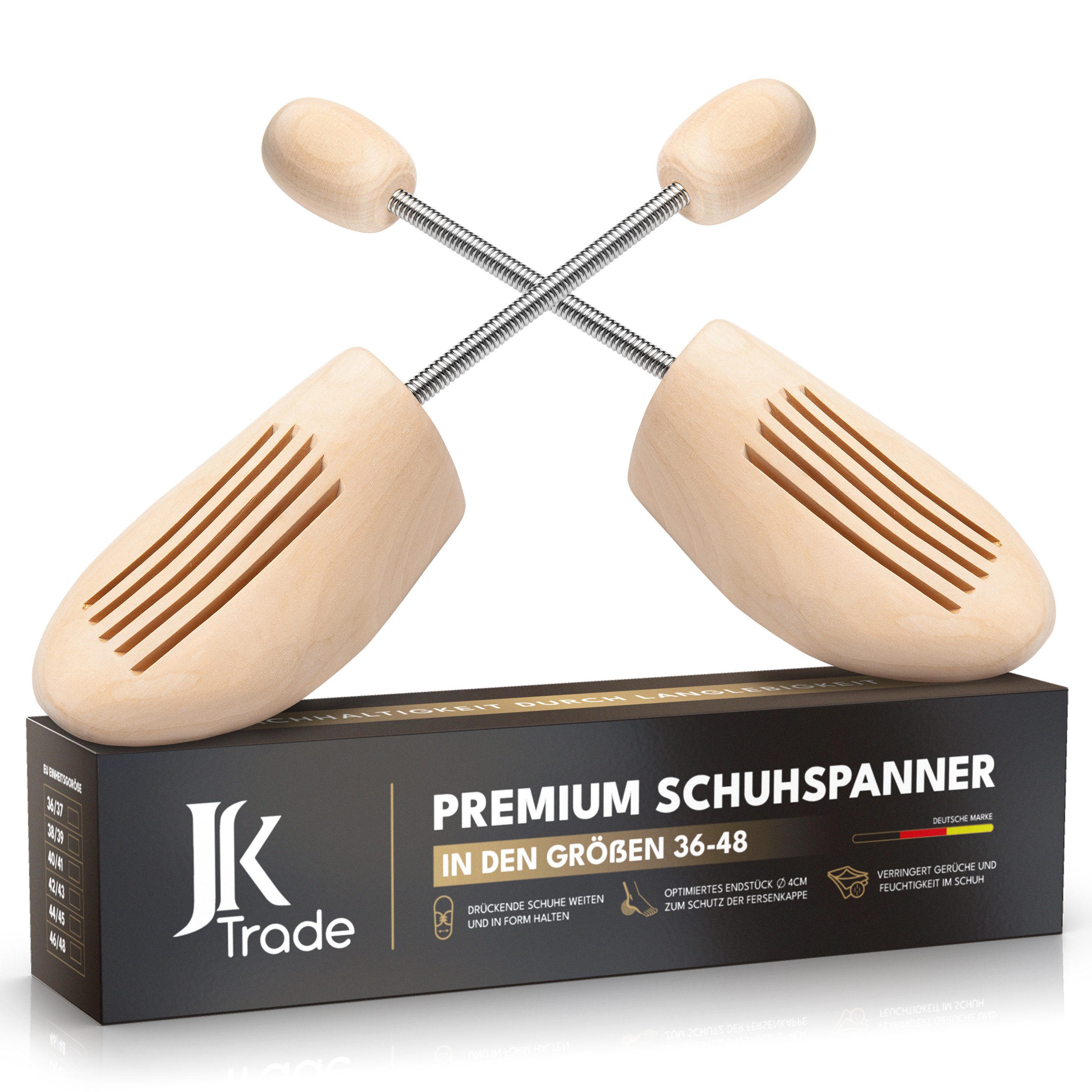 JK Trade Schuhspanner - Premium Schuhdehner Damen & Herren (1 Paar, aus Lotusholz mit Federmechanik), Stiefelspanner, Schuhweiter