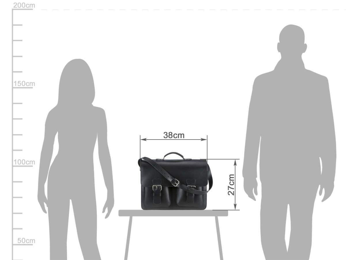 Ruitertassen Aktentasche Lehrertasche Damen Herren Leder 42x32cm 3 Fächer Business Schule, 42 cm Lehrertasche mit 3 Fächern, Schultasche, Leder in schwarz