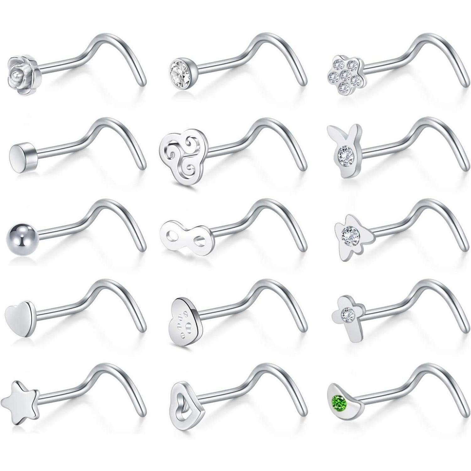 Briana Williams Nasenpiercing Nasenpiercing Stecker Silber Edelstahl 20G L Form Spiral 15stk