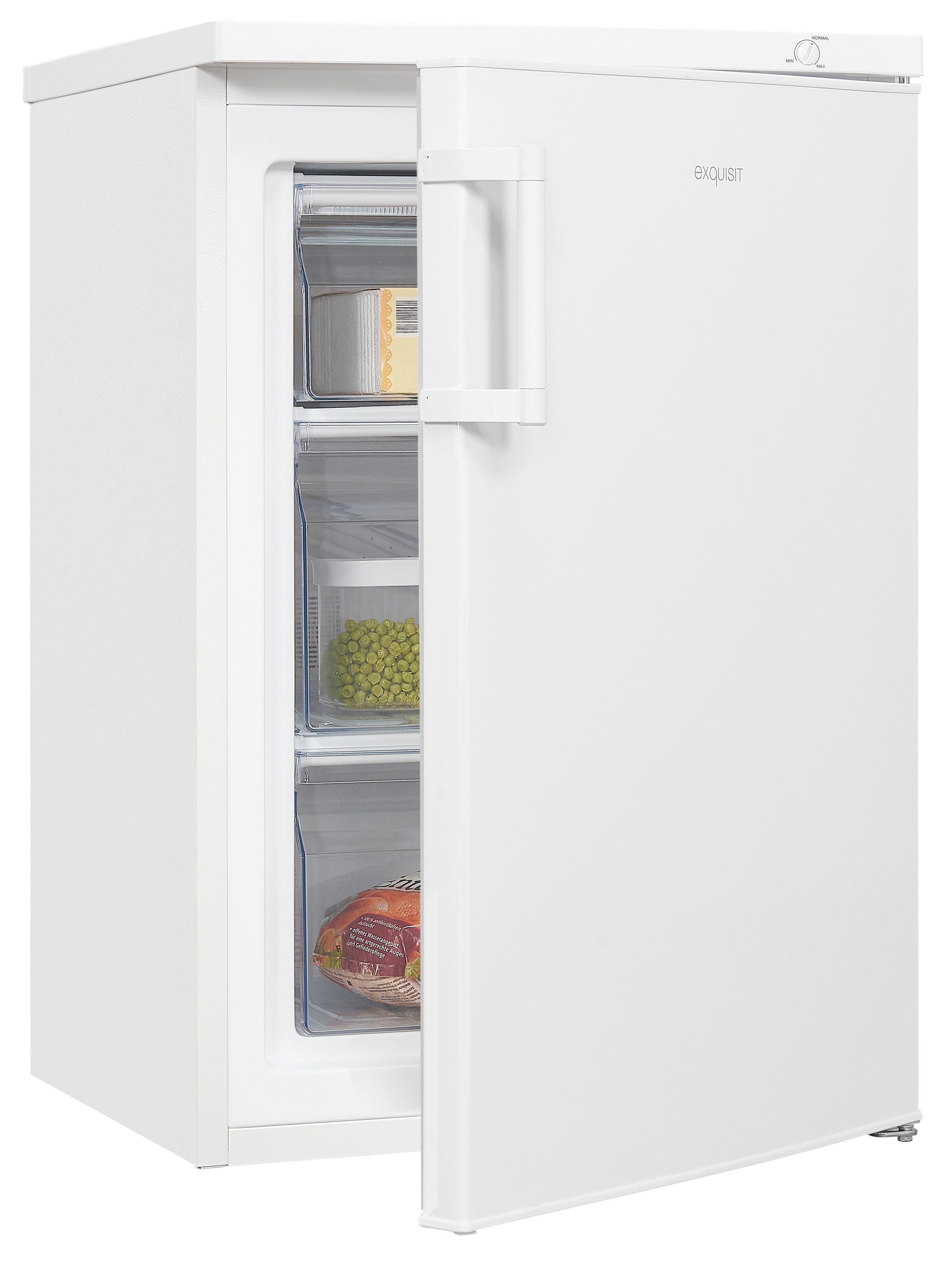 exquisit Gefrierschrank GS81-H-010E, 84,5 cm hoch, 56 cm breit, 4*-Gefrierschrank mit praktischem Griff – leicht & bequem zu öffnen