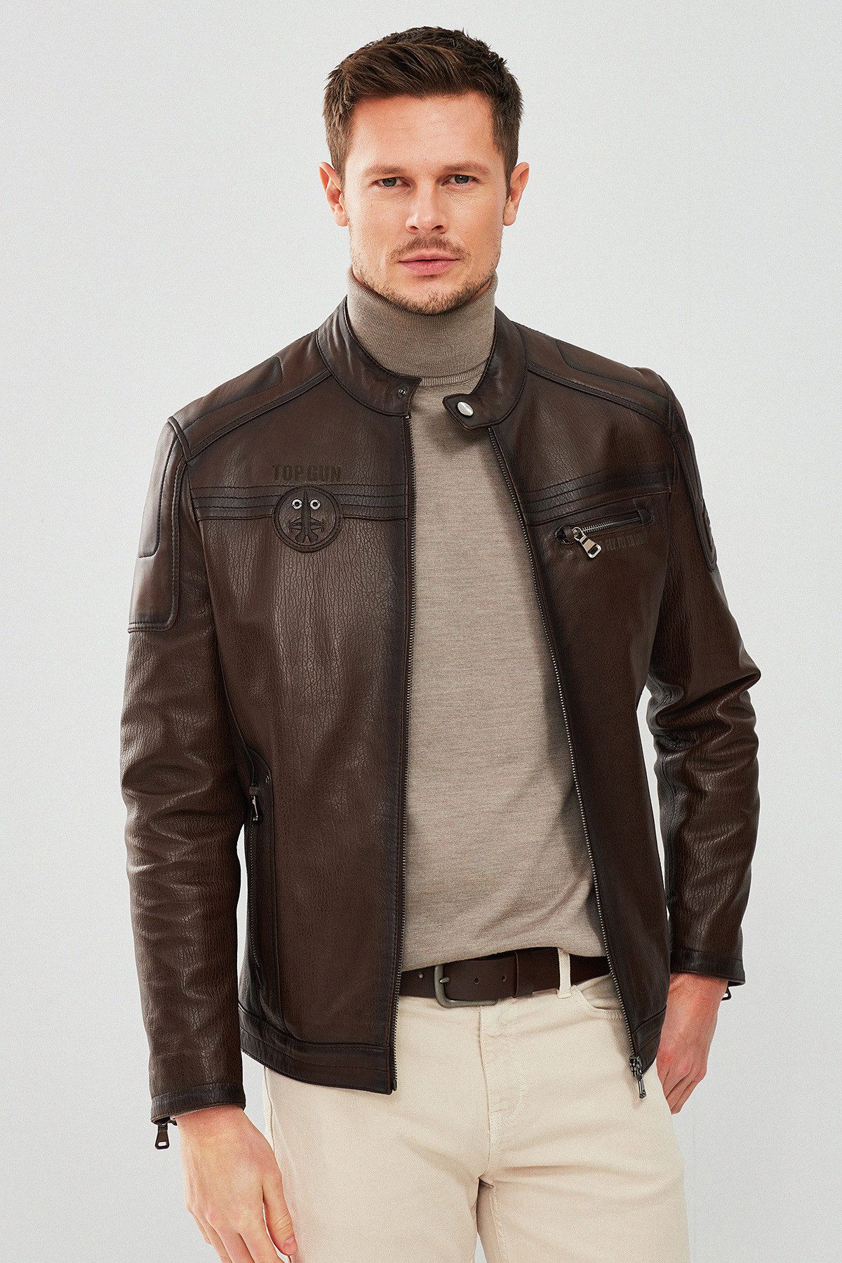 Lederjacke Kawhi Slim-Fit Bestickte Lederjacke
