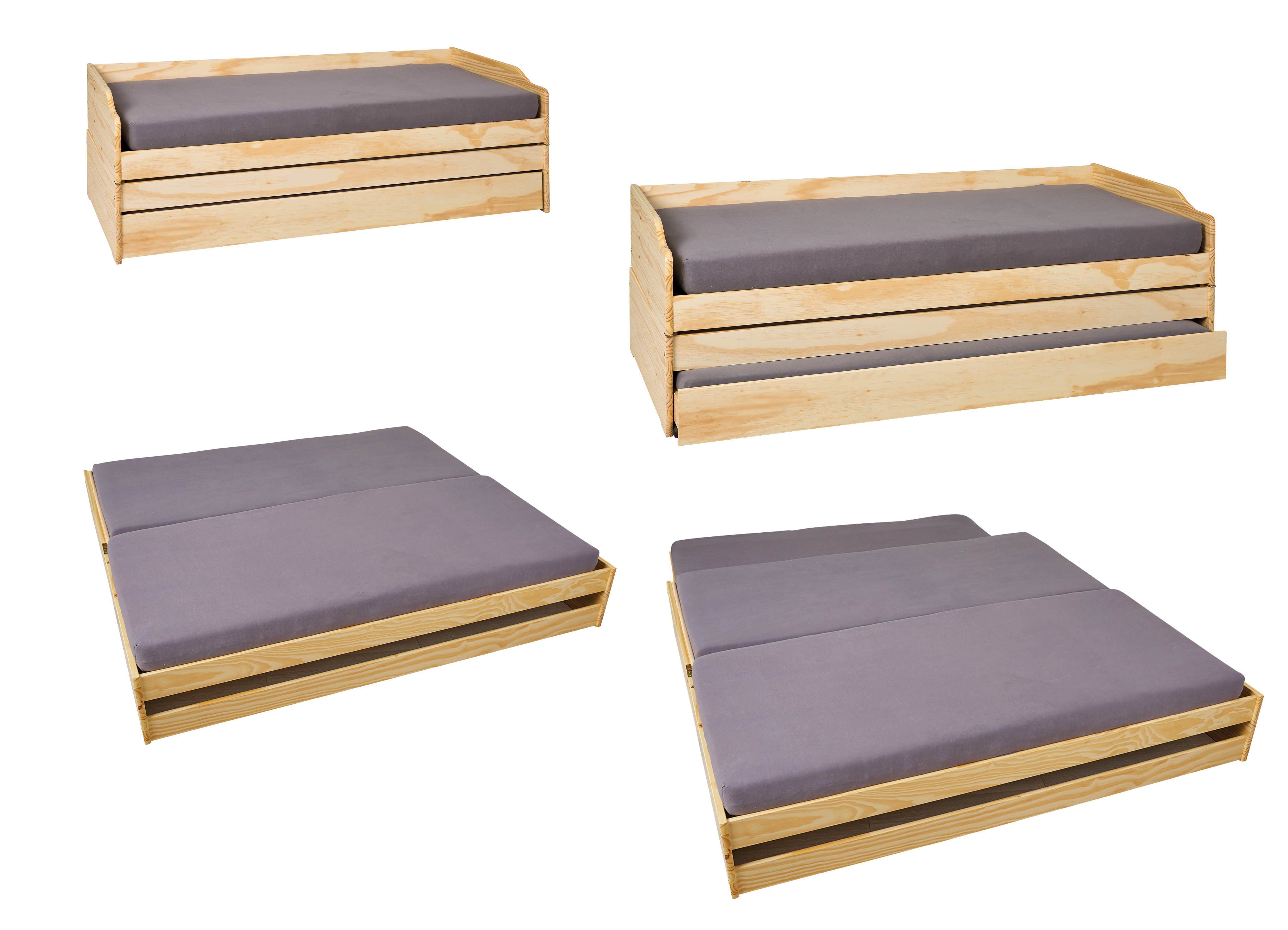 Inter Link Funktionsbett Lotar, 3in1 Bett, aus Massivholz, mit Lattenrost, mit Stauraumschublade, 2 Farben natur