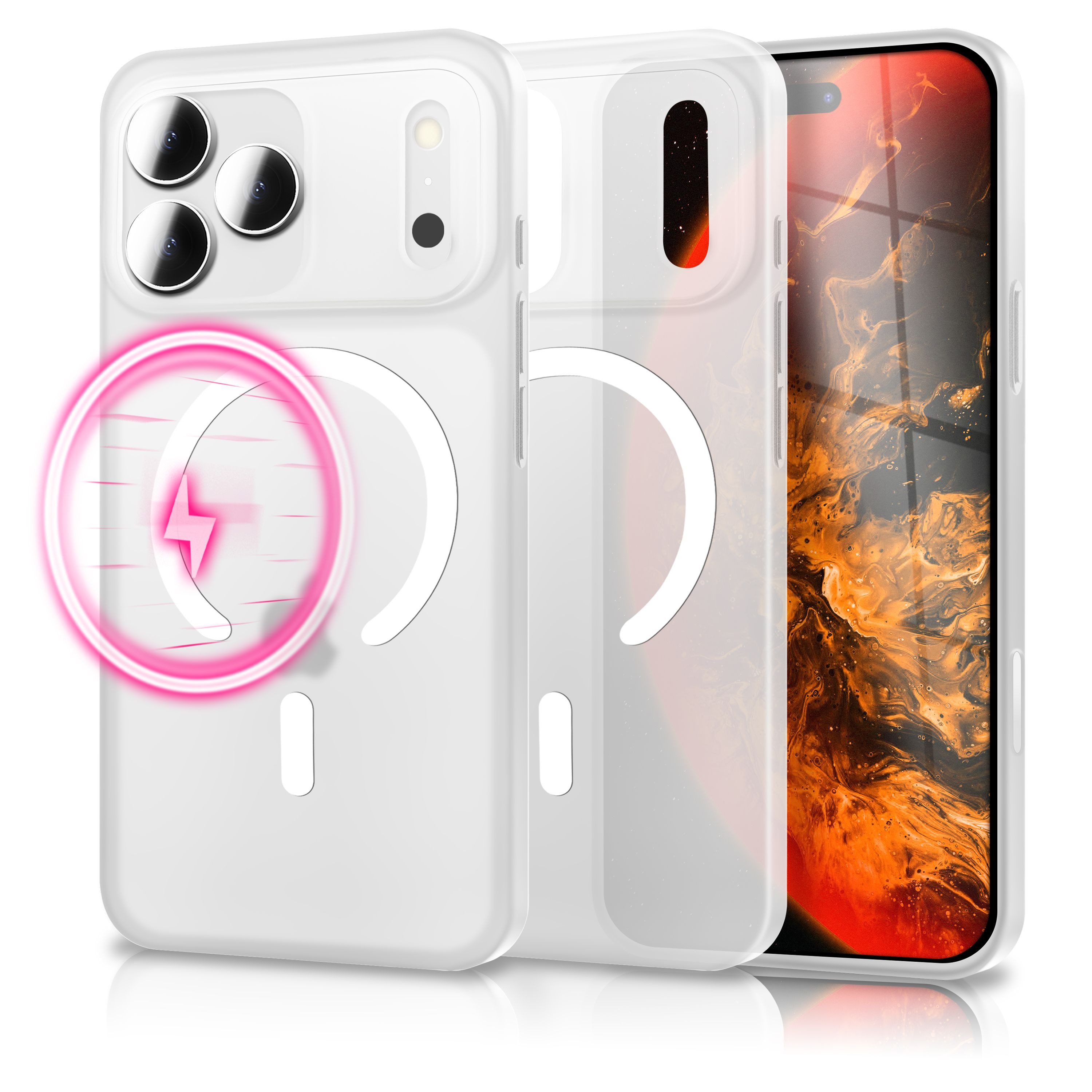 Nalia Smartphone-Hülle Apple iPhone 18 Pro Apple iPhone 17 Pro 16 cm (6,3 Zoll), Glow MagSafe Hülle / Leuchtender Ring / Extrem Dünn 0,3mm / Frosted