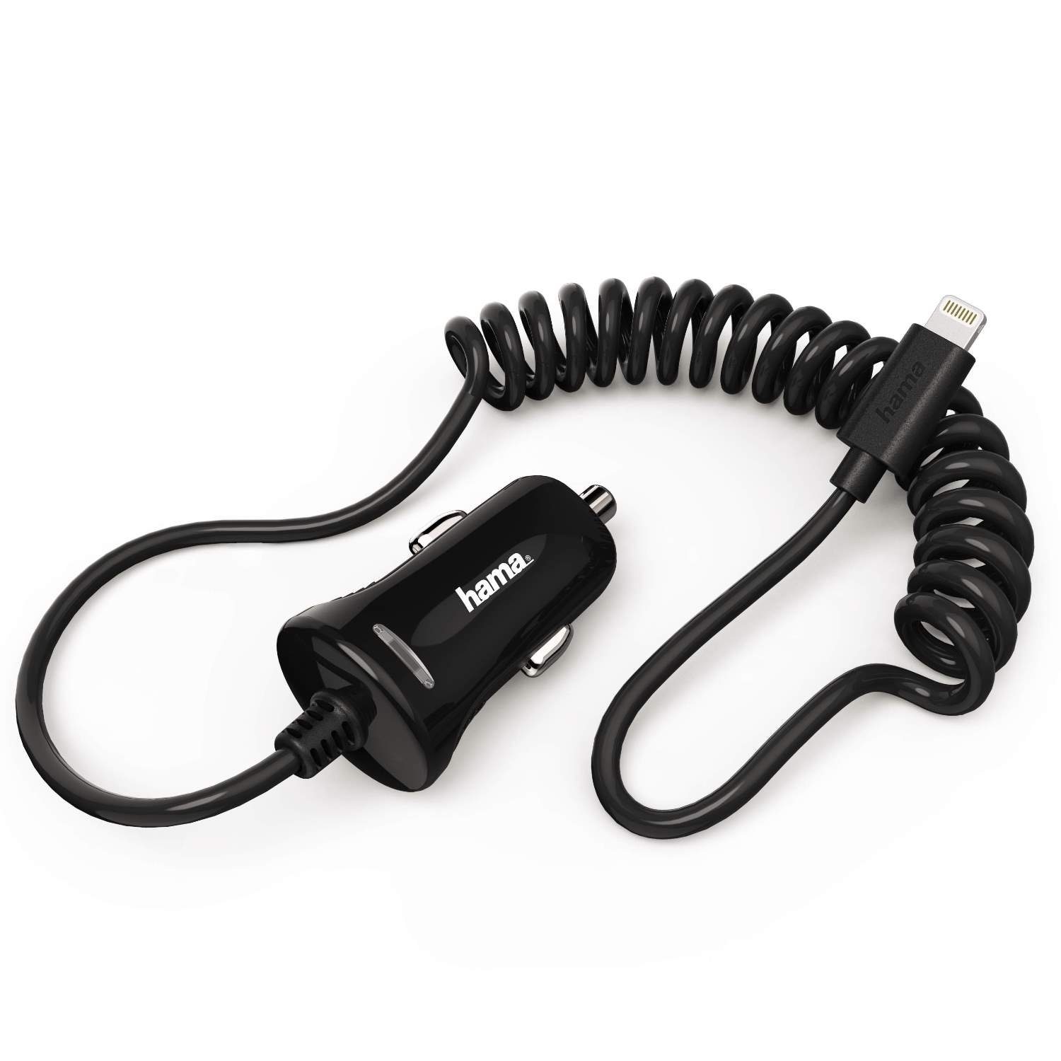 Hama KFZ Schnell-Ladekabel Lightning Spiral-Kabel Schwarz Tablet-Kabel, Lightning, Lade-Adapter Auto Ladegerät Schnellladung Spiralkabel Ladekabel
