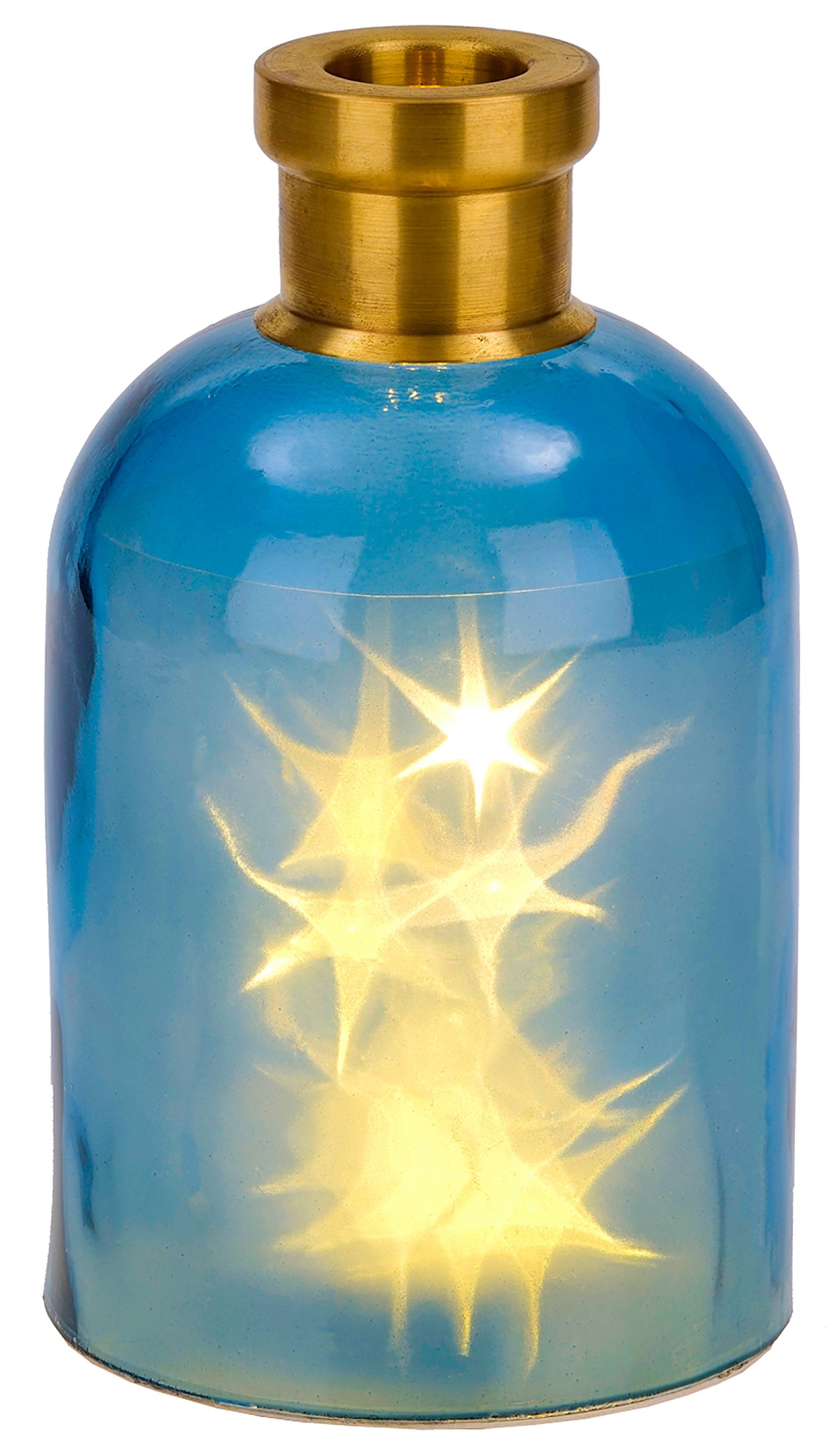 BRUBAKER LED Dekolicht Lichterflasche "Magie" mit 10 LED Sternen, LED Lichterkette, Warmweiß, Dekoleuchte, Party Licht Deko, Höhe 24 cm Blau