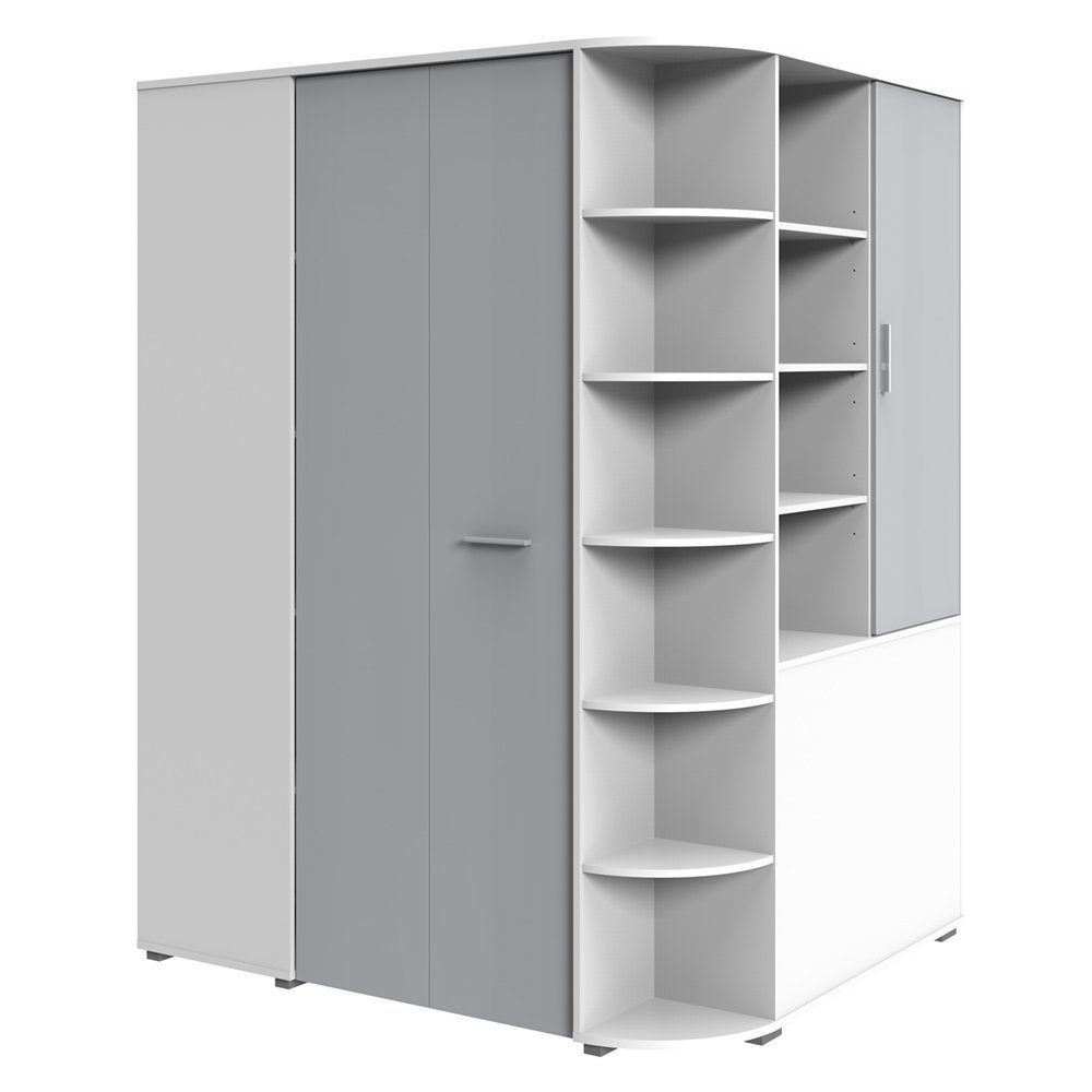 Lomadox Kleiderschrank JOHANNESBURG-43 weiß mit light grey, gespiegelt aufbaubar, 124/201/148 cm | Kinderkleiderschränke