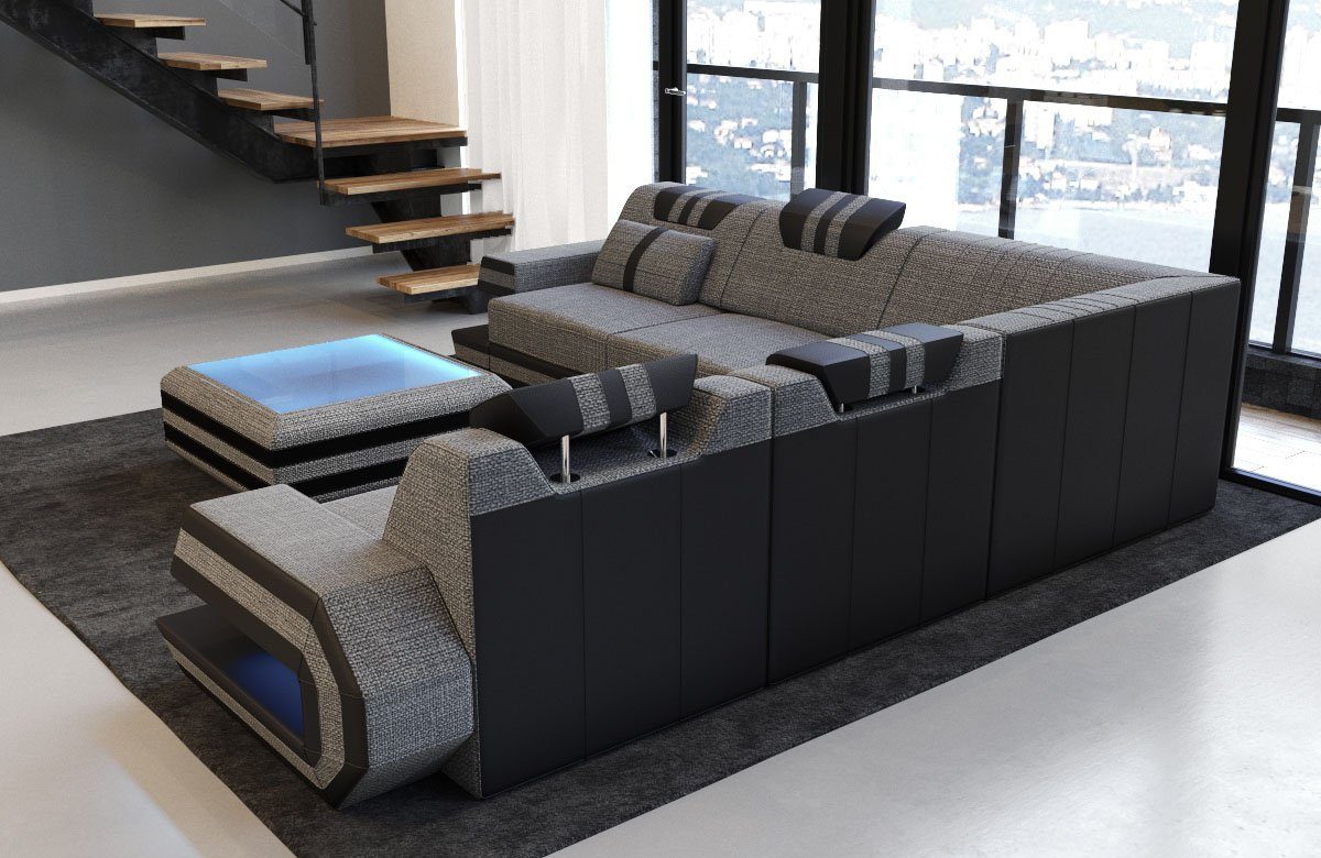Dreams Strukturstoff Polster Form Stoff Ecksofa Sofa Stoffsofa, H Designer Ragusa Hocker Sofa wahlweise Couch grau-schwarz mit L