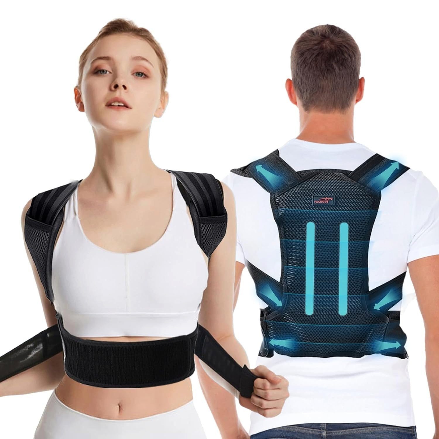 Zengi Geradehalter mit Stützgürtel Haltungskorrektor Rücken für Damen & Herren mit doppelten Stützplatten (Set, 1-tlg., mit 2 Stützplatten und weichen Achselpolstern), Atmungsaktives Neopren, weiche Achselpolster, elastisch verstellbar