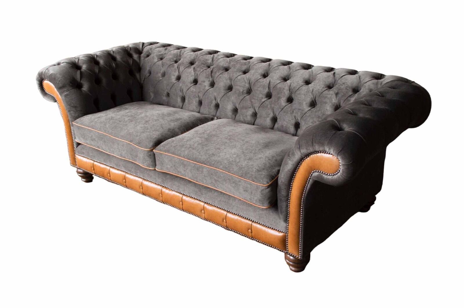 Grau Chesterfield Design Sofa Design JVmoebel Grau Polster Stoff Couch 3 Polster Sofa Polster Sitzer Chesterfield Polster Neu Sofa 3 Neu, Sitzer Couch Stoff