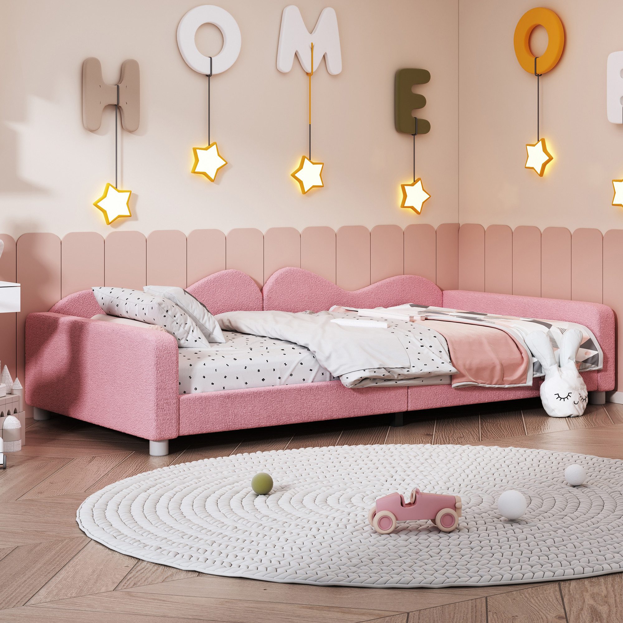 SOFTWEARY Schlafsofa mit Bettfunktion, 90x200 cm, Einzelbett, Samt