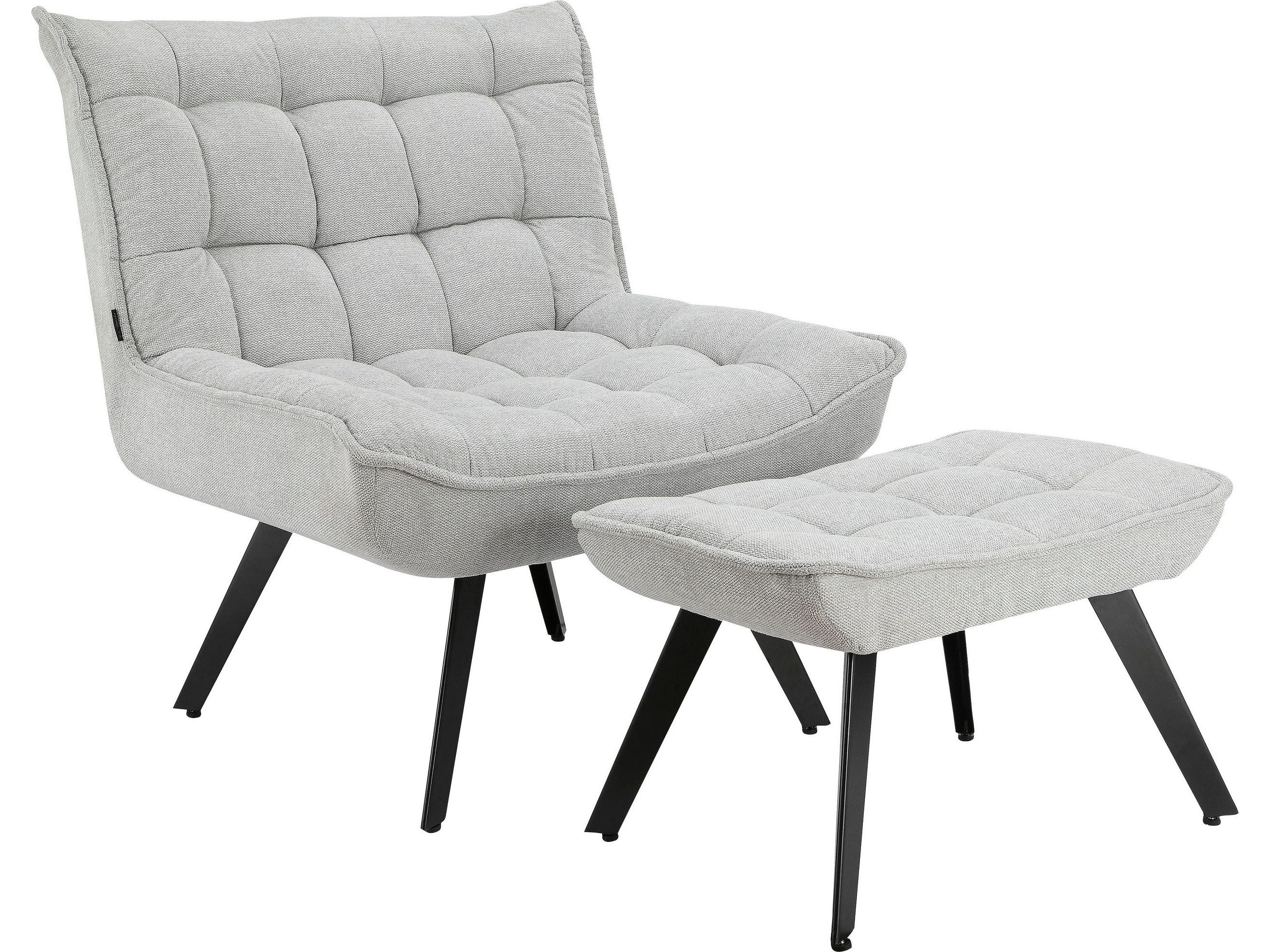 loft24 Loungesessel Ebony (Set, 2-St., bestehend aus Sessel und Hocker), Sessel mit Hocker, Fernsehsessel, Stoffbezug mit Knopheftung